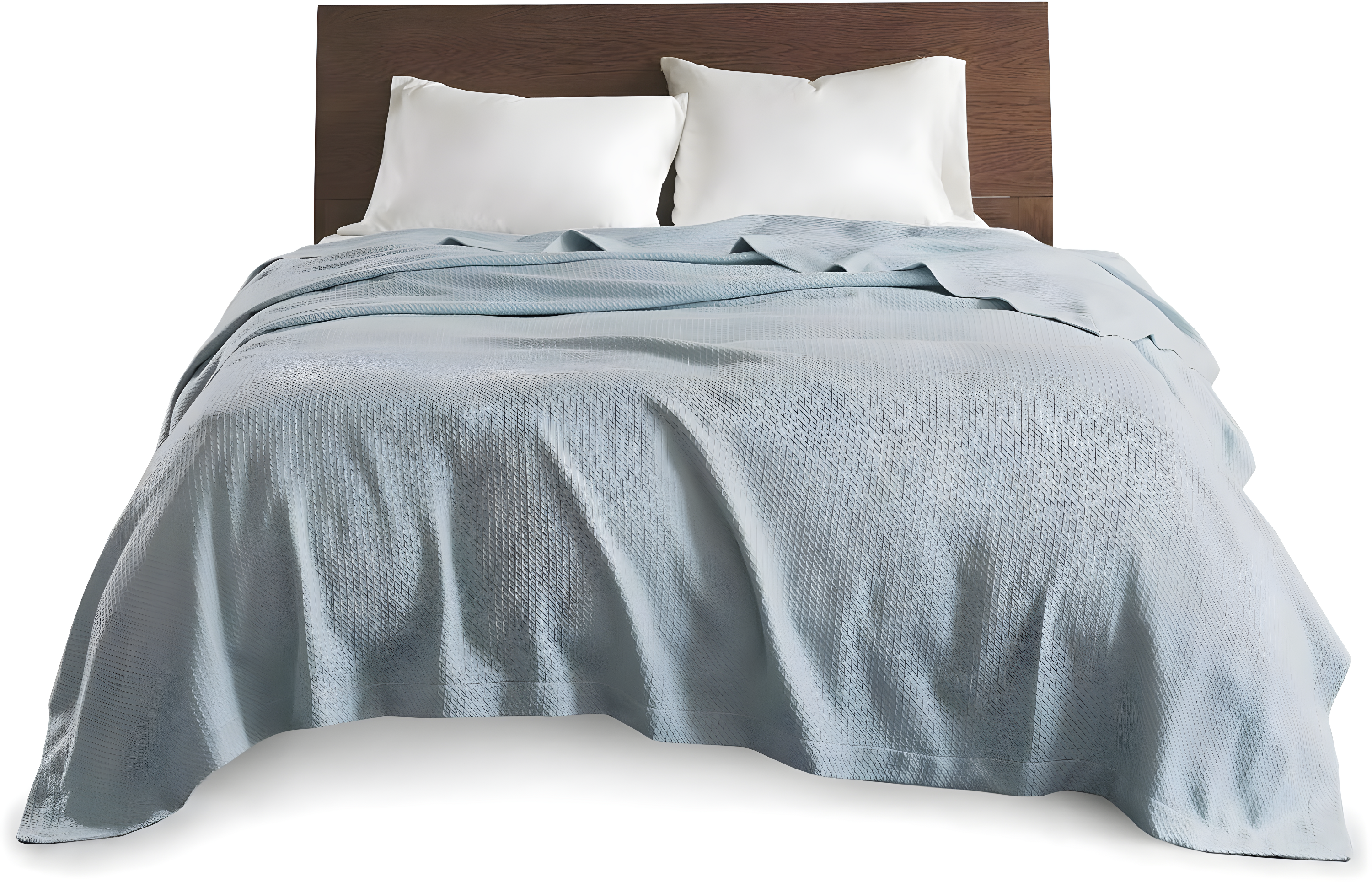 Madison Park Twin Textured Cotton Bed Blanket Light Blue: Waffle Weave, OEKO-TEX Certified
