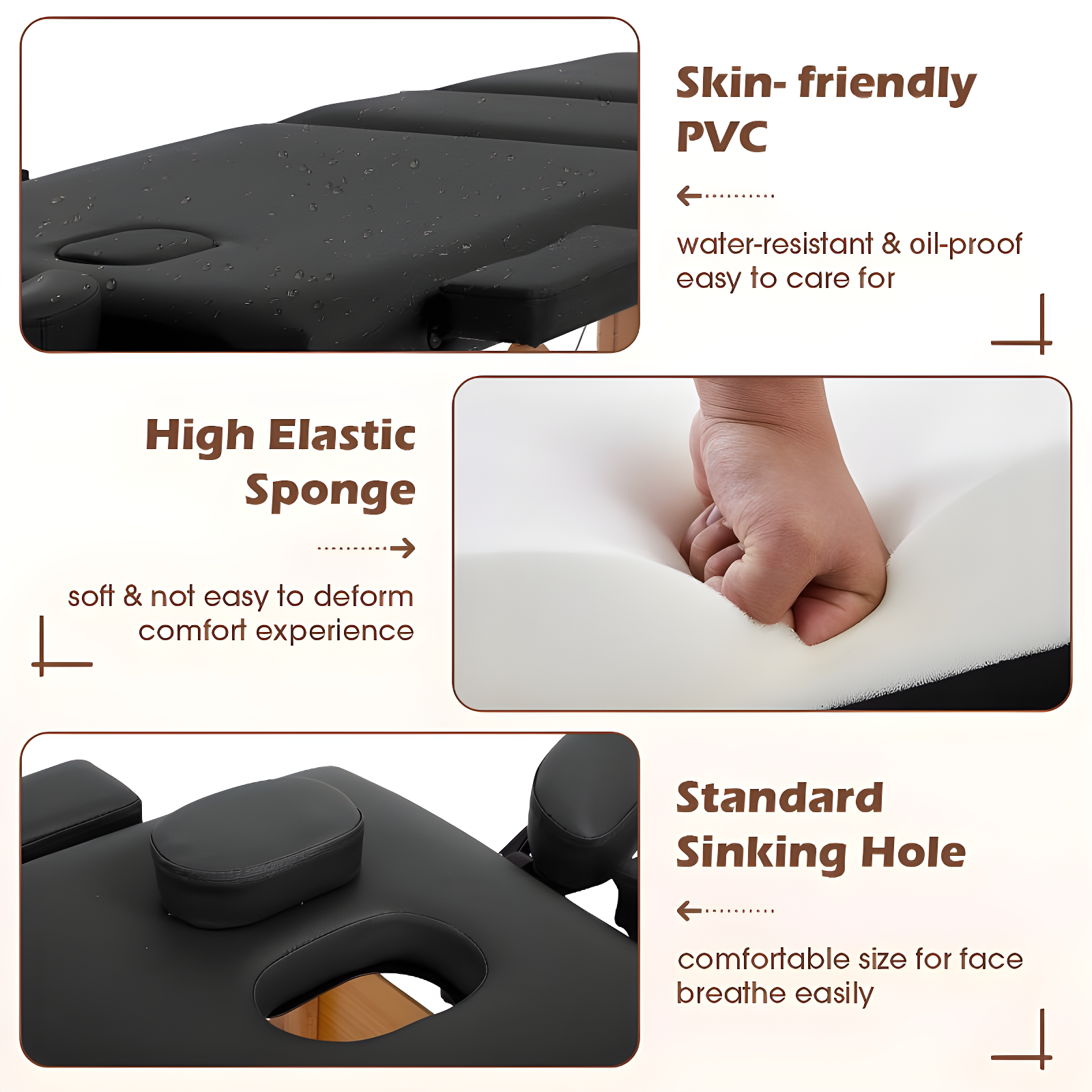 FDW Massage Table Massage Bed 3 Fold Portable  Height Adjustable Lightweight Spa Table Facial Cradle Bed with Carry Case (Black)