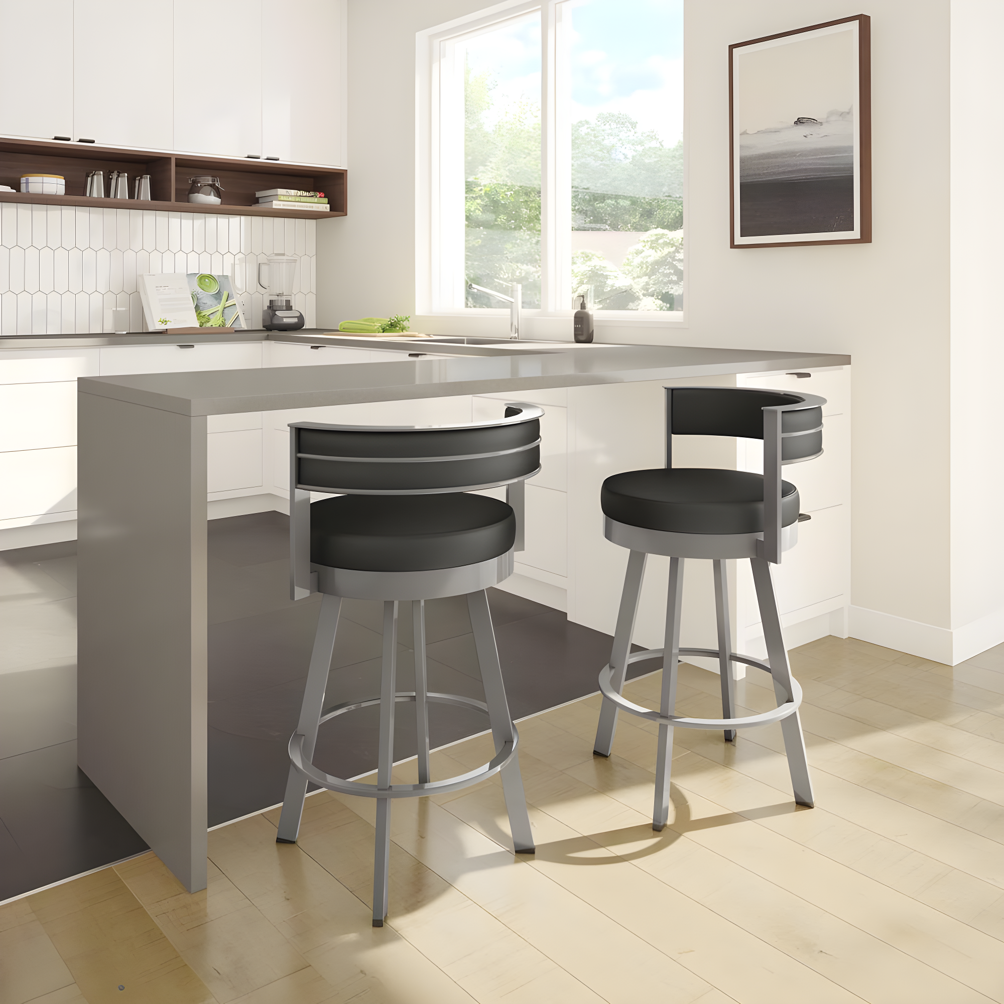 26" Browser Swivel Counter Height Barstool with Upholstered Seat - Amisco