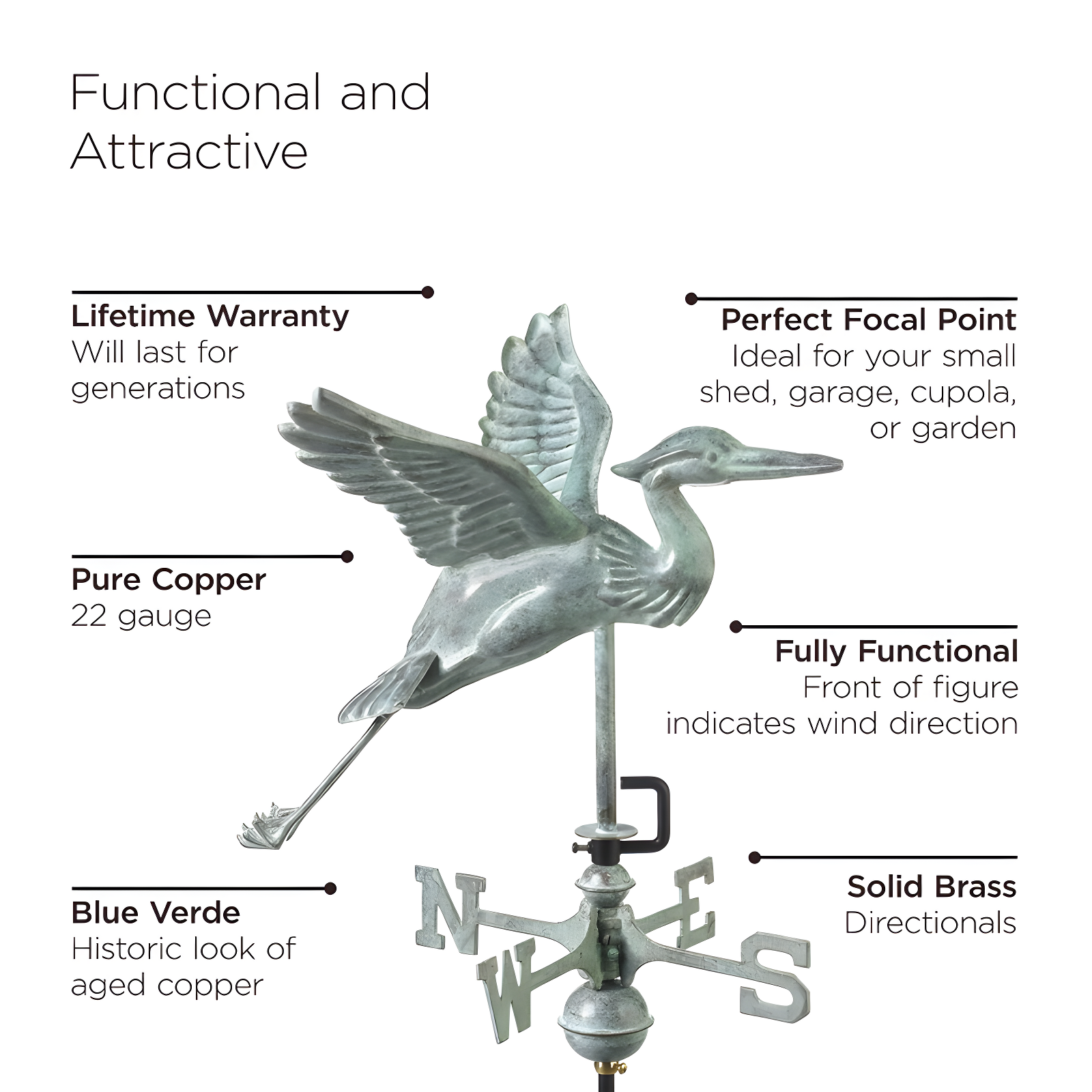 Good Directions Heron 26'' H Metal Animals Weathervane