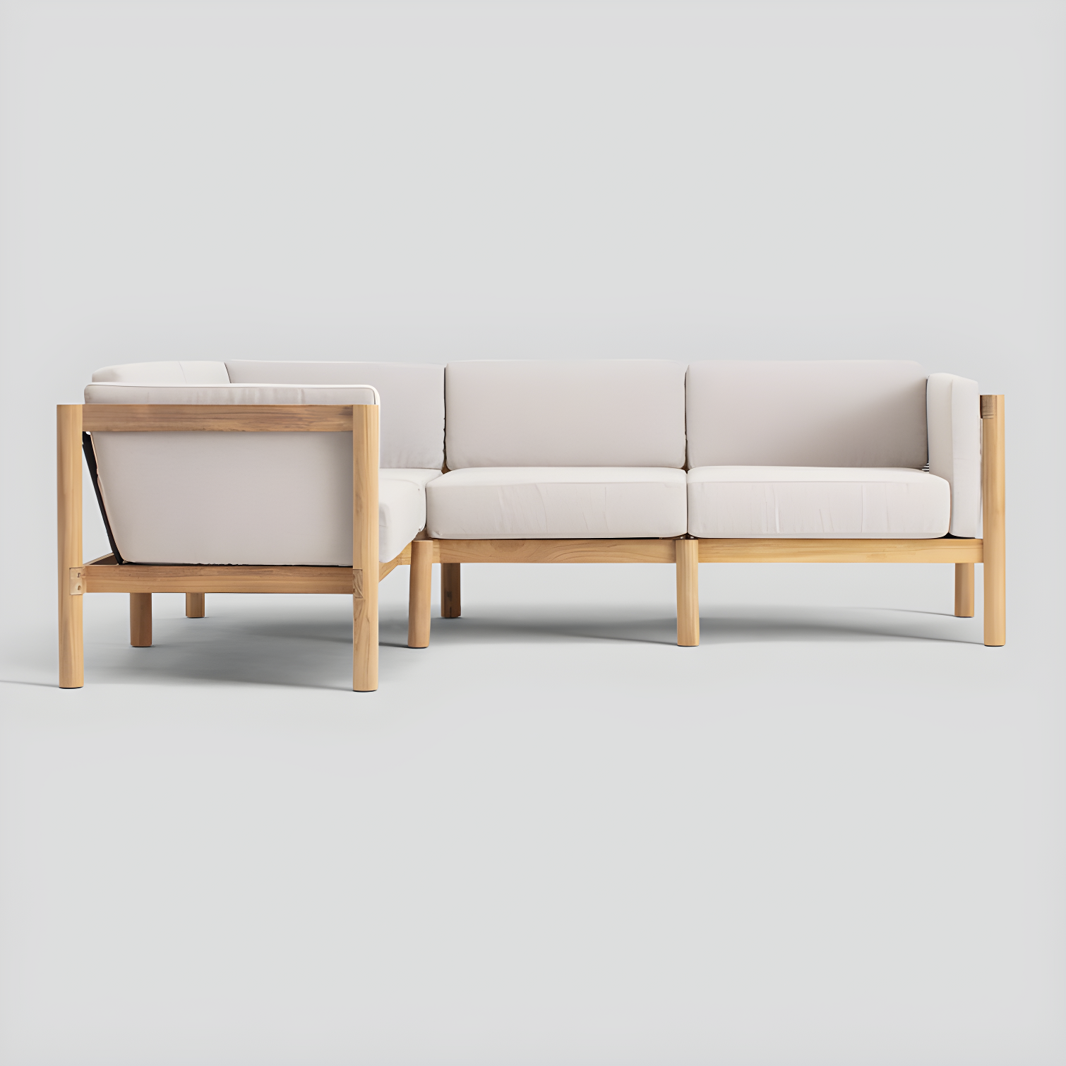 Haven 4-Piece Teak Outdoor Sectional With Sunbrella Cushions In Graystone