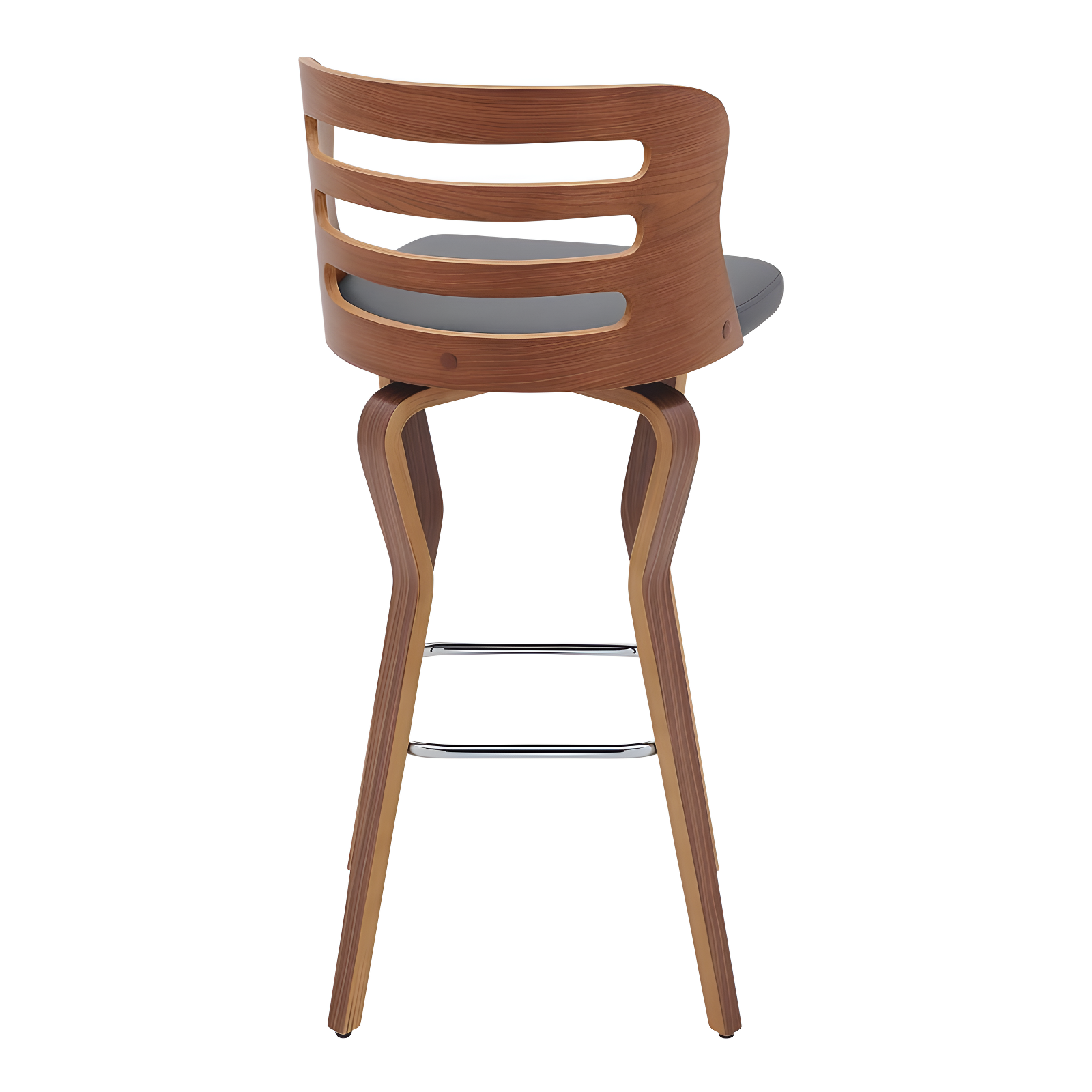 30" Verne Barstool with Faux Leather and Wood Finish Walnut/Gray - Armen Living: Swivel, Footrest, Durable