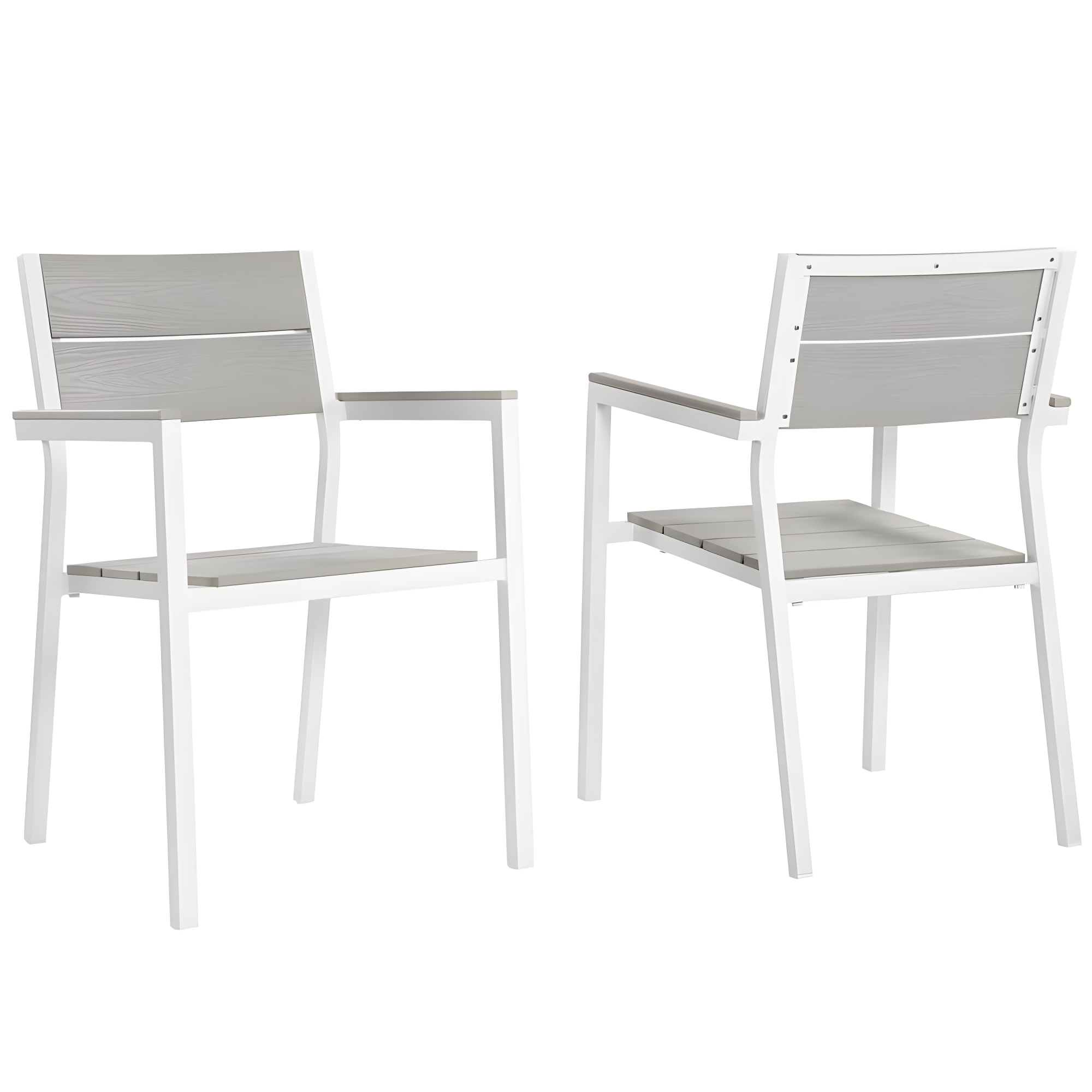 BSD National Supplies Maine Aluminum Outdoor Patio Two Arm Chairs in White Light Gray by Modway (Set of 2)