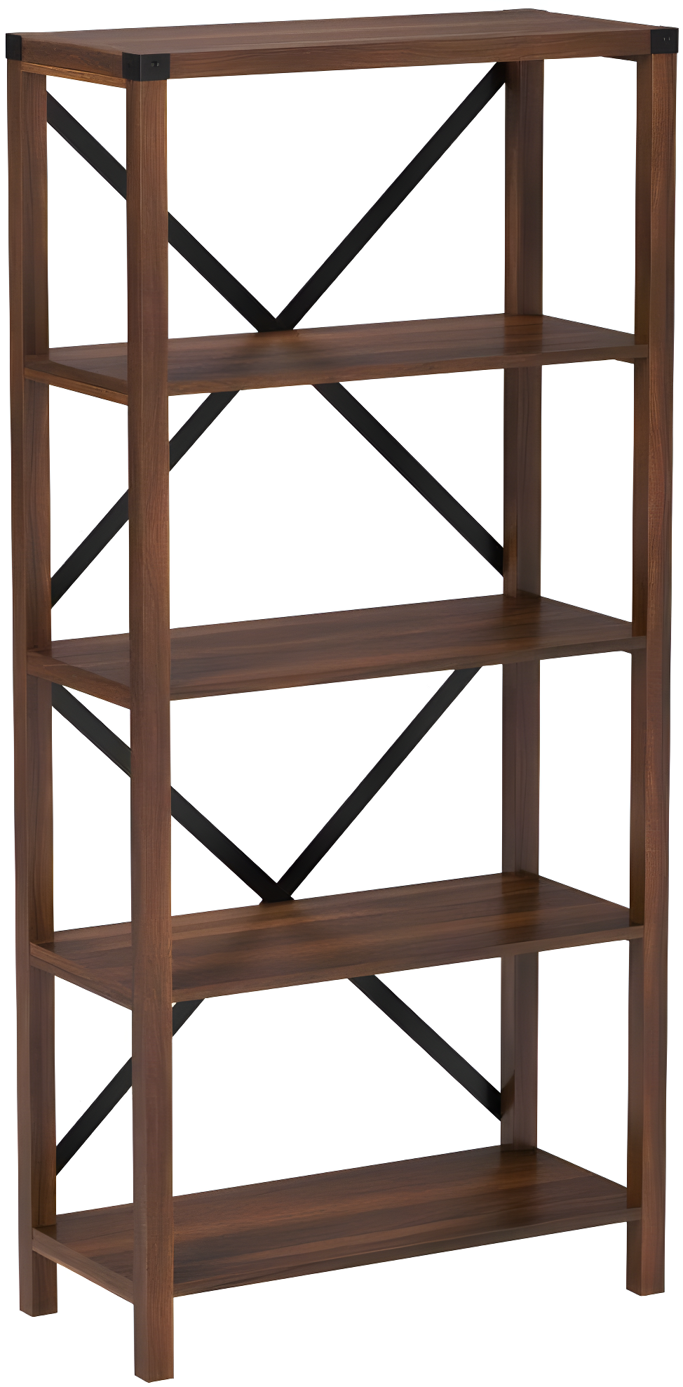 Rustic Industrial Dark Walnut 64" Wall Mount Bookshelf with Metal Accents