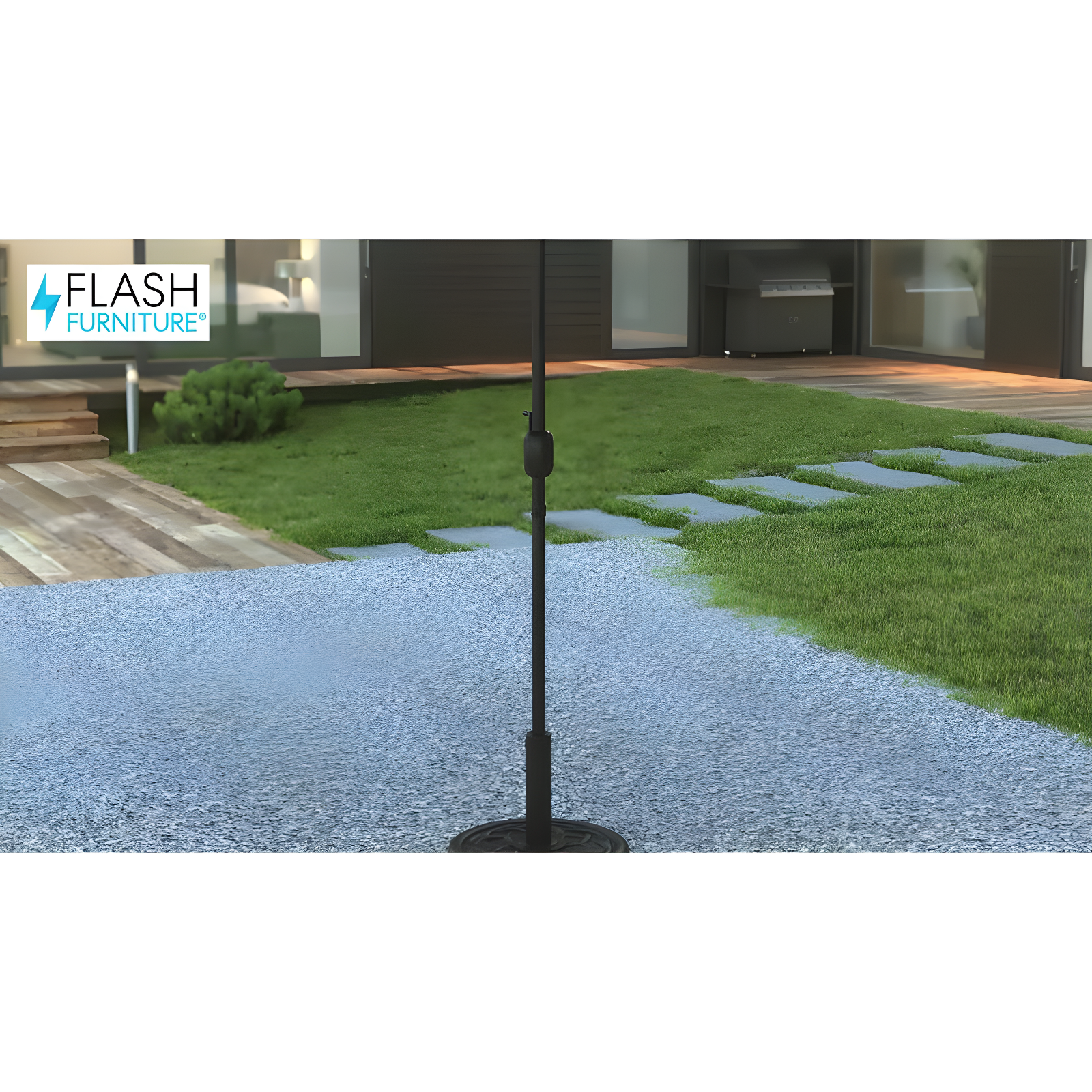 Flash Furniture Kona Red 9 FT Round Umbrella with Crank and Tilt Function and Standing Umbrella Base