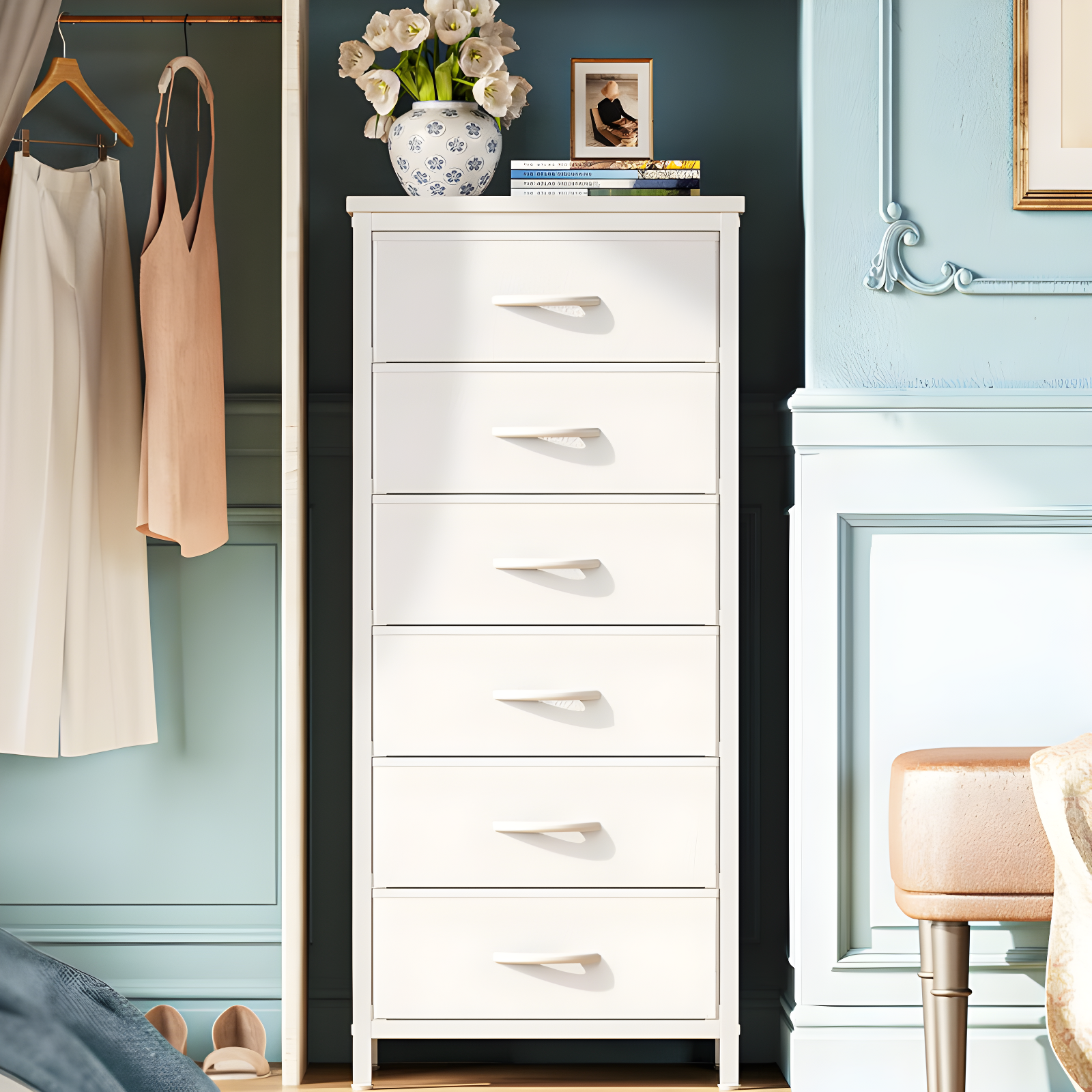 6 Drawer Dresser for Bedroom, Tall Dresser & Chests of Drawers, Fabric Dresser for Closet
