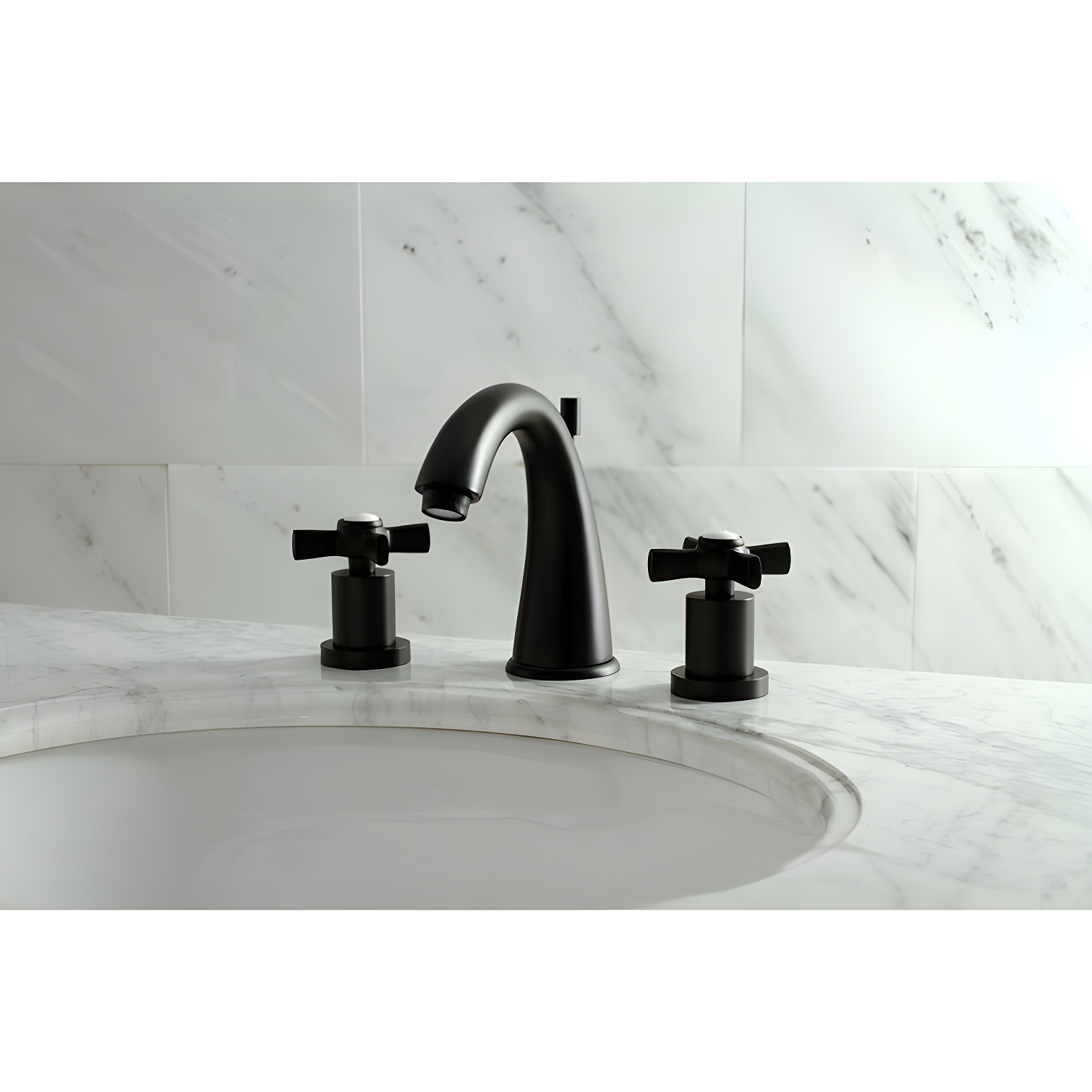Kingston Brass Millennium Two-Handle 3-Hole Deck Mount Widespread Bathroom Faucet with Brass Pop-Up Drain