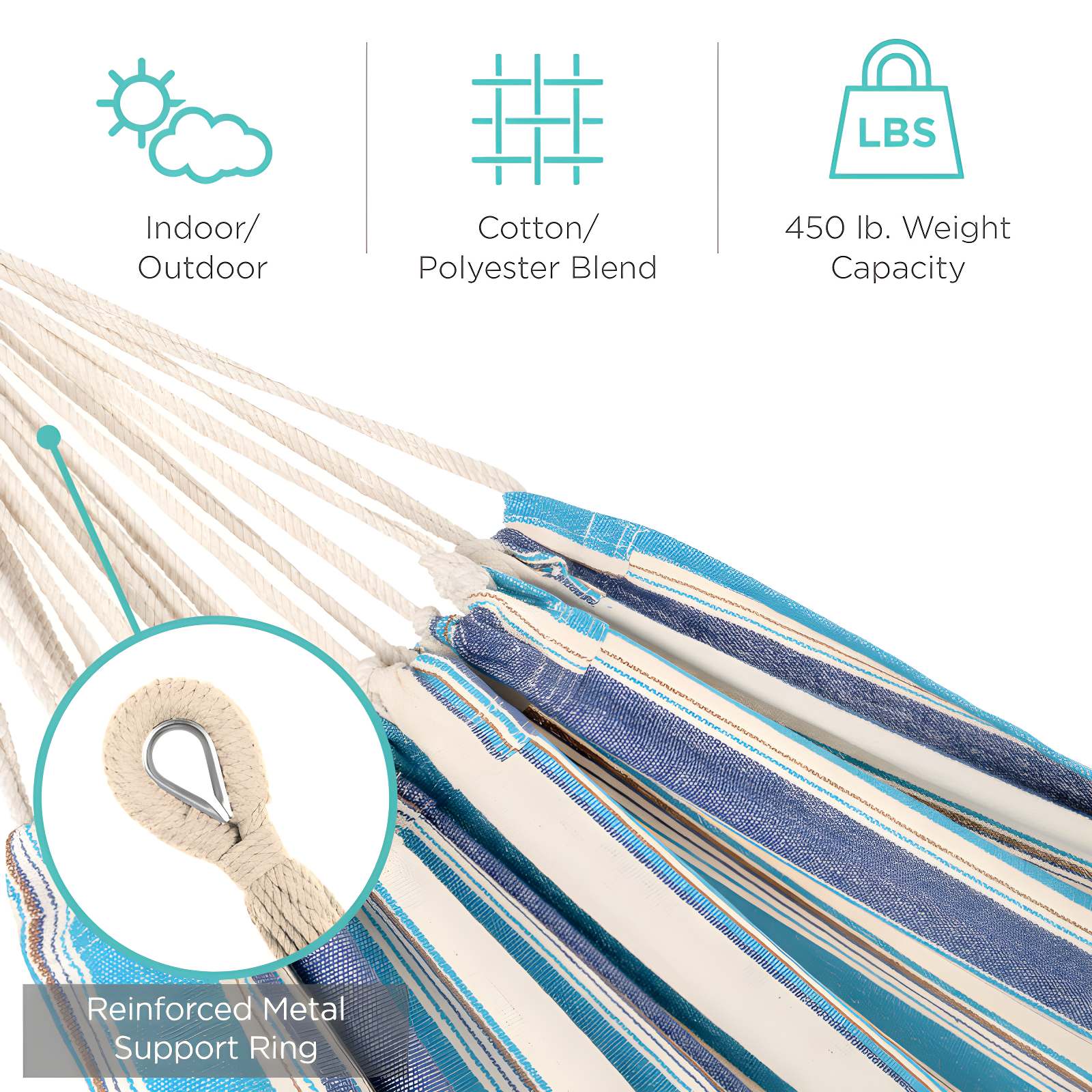 Knutsford 2-Person Brazilian-Style Cotton Double Hammock with Stand Set w/ Carrying Bag