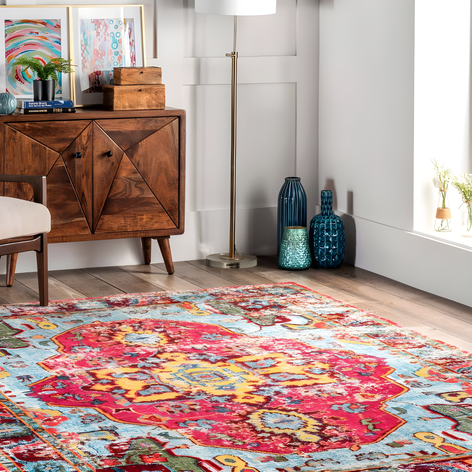 nuLOOM 12'x15' Vintage Corbett Area Rug: Bohemian Medallion, Multicolor, Low Pile, Machine Made, Indoor Use