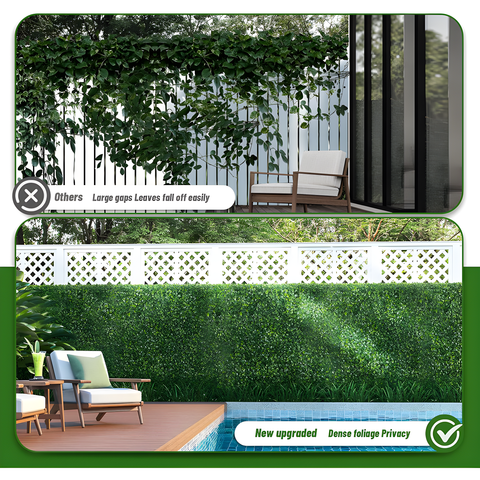 Artificial Boxwood Plant Hedge, Green Grass Backdrop, Indoor and Outdoor Use (Set of 12)