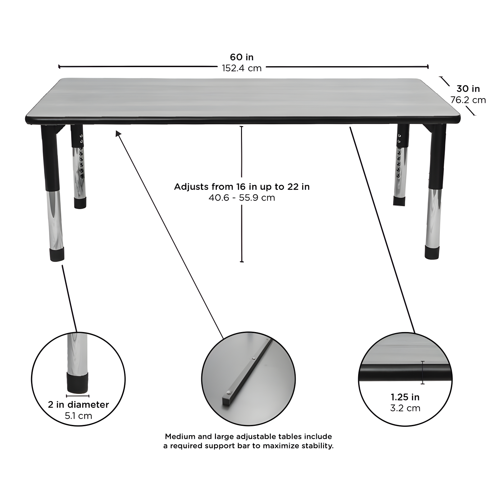 AS WE GROW Rectangular Adjustable Table