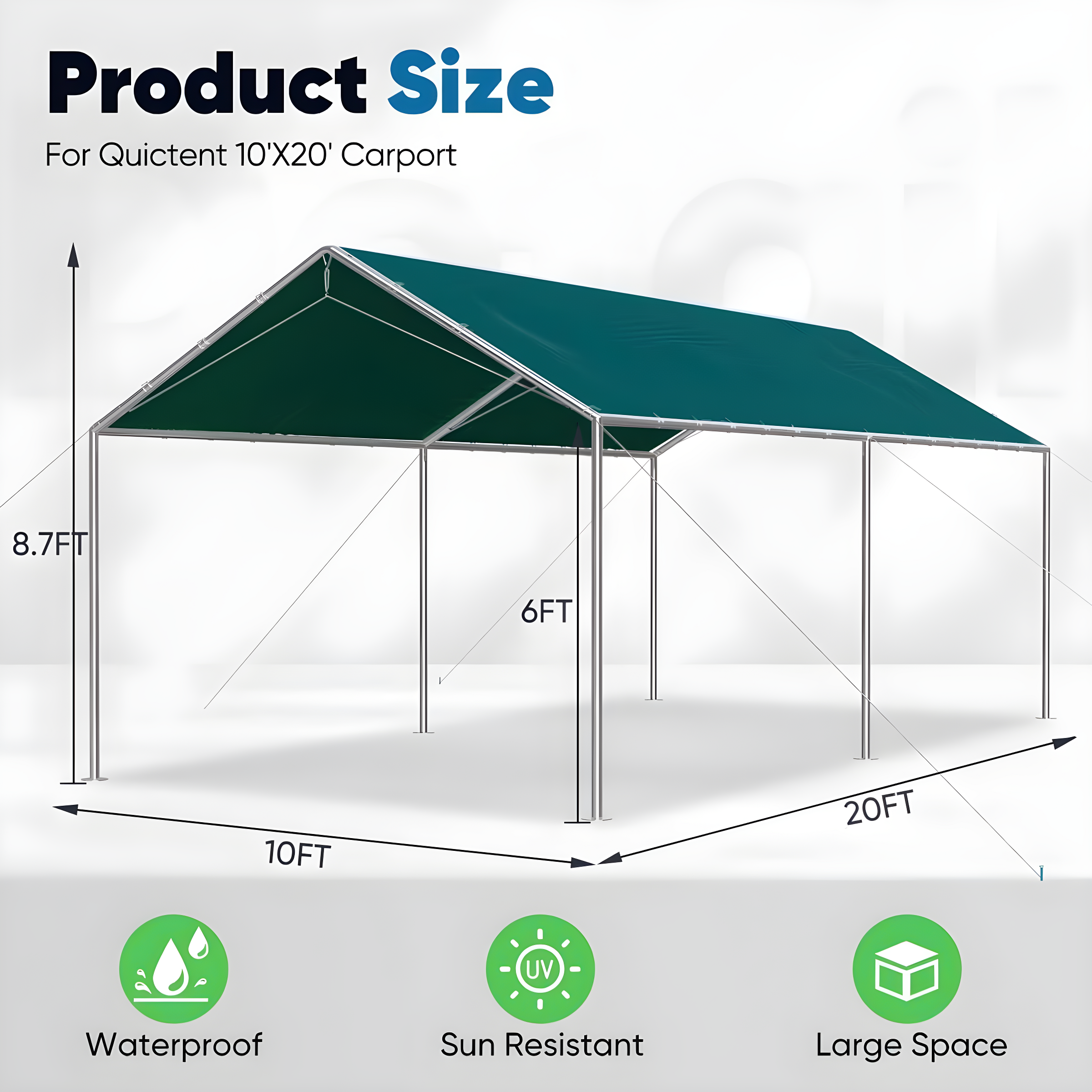 Outdoor Heavy Duty Carport 10 X 20 Ft, Car Canopy Tent with Reinforced Steel Cables (Green)