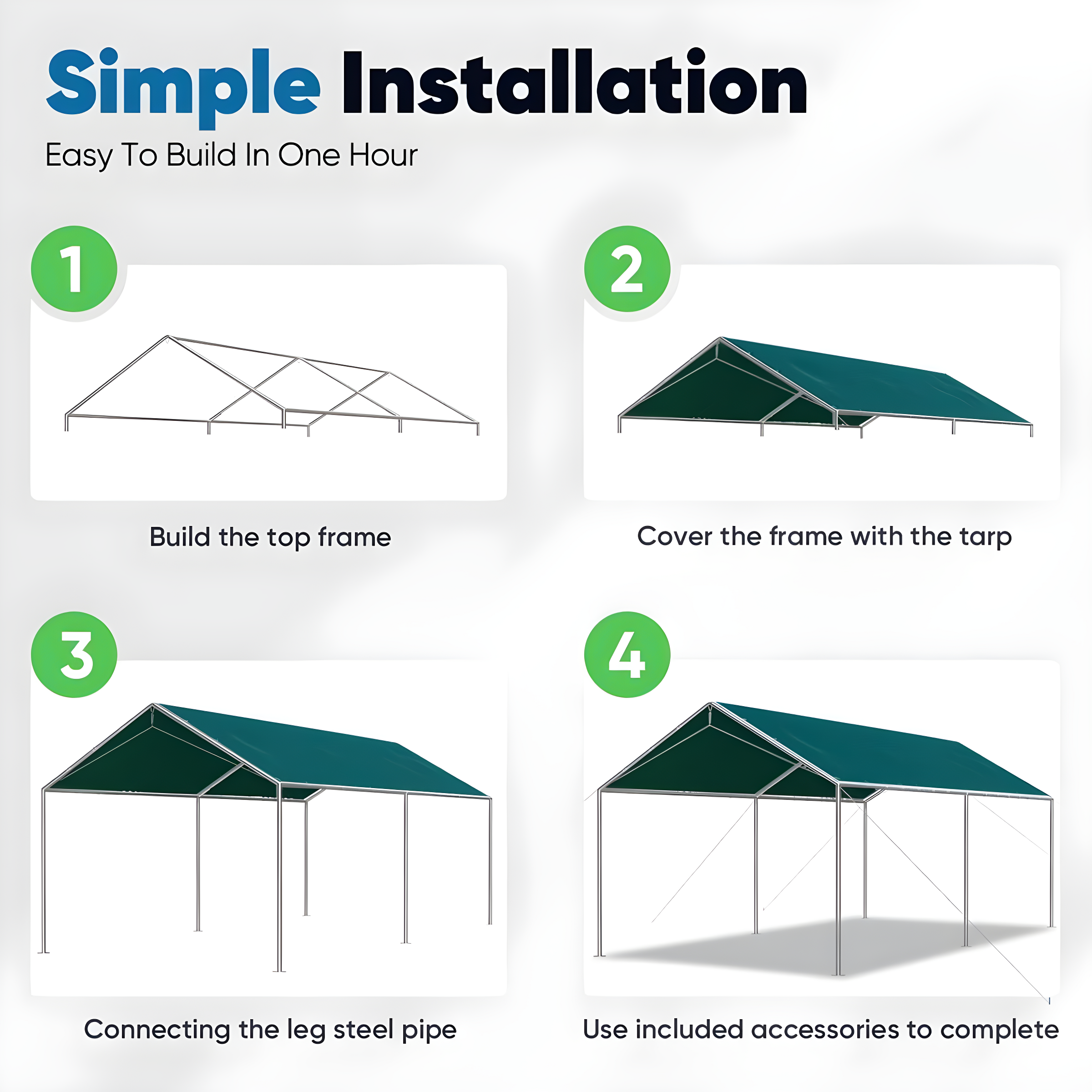 Outdoor Heavy Duty Carport 10 X 20 Ft, Car Canopy Tent with Reinforced Steel Cables (Green)