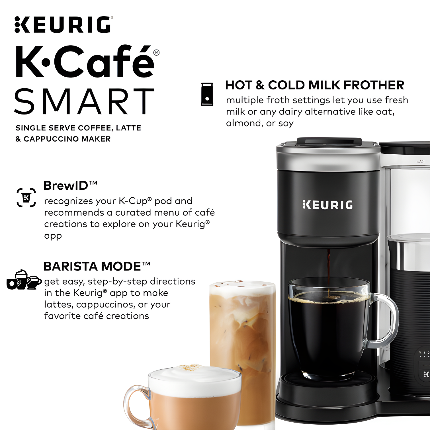 Keurig K-Cafe SMART Single Serve K-Cup Pod Coffee, Latte And Cappuccino Maker, Black