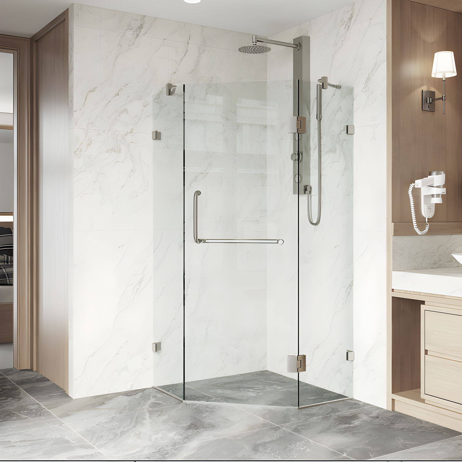 Piedmont 34" W x 34" D x 73" H Hinged Frameless Shower Enclosure with 3/8Clear Glass