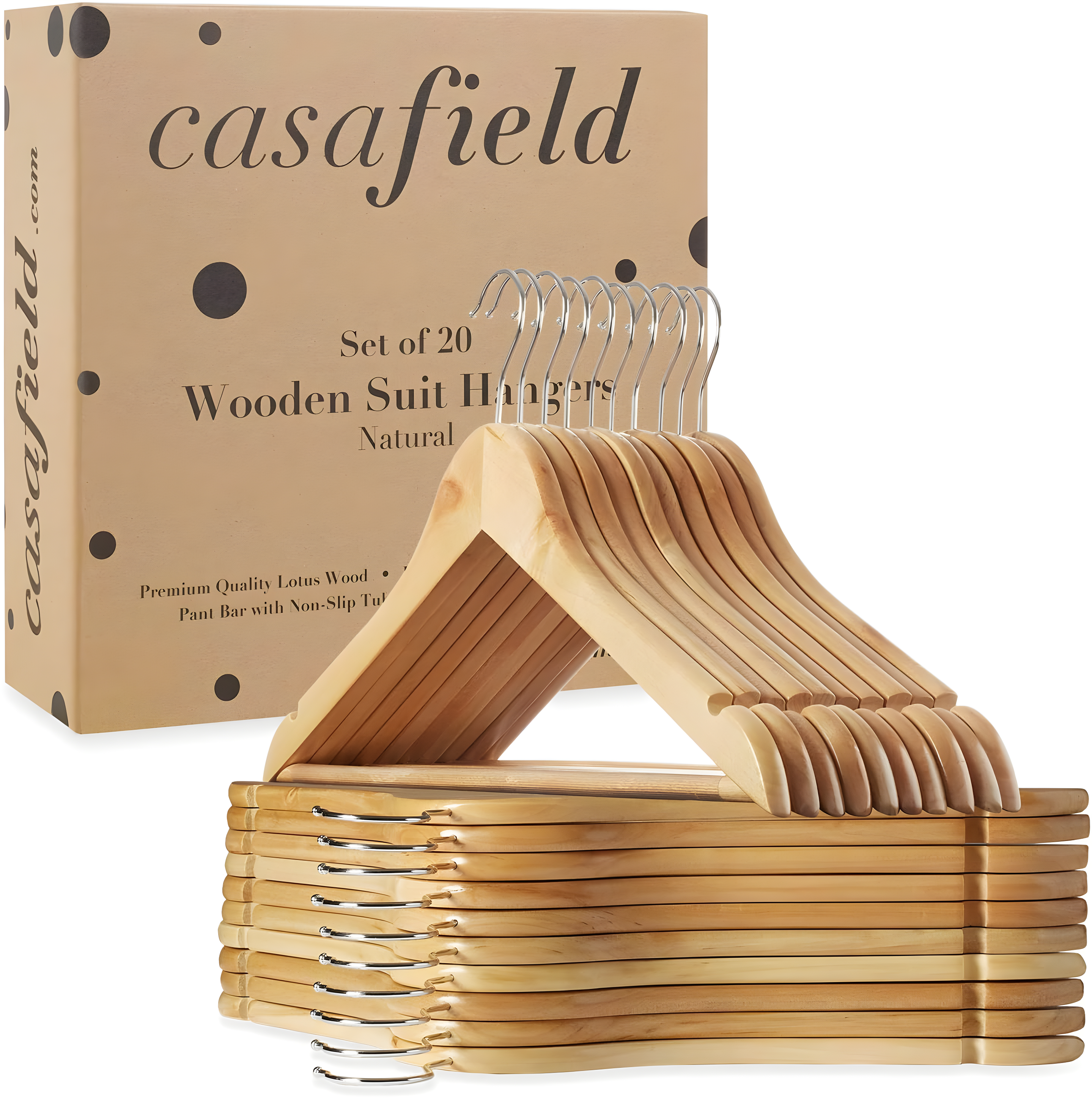 Wood Non-Slip Standard Hanger for Suit/Coat (Set of 20)