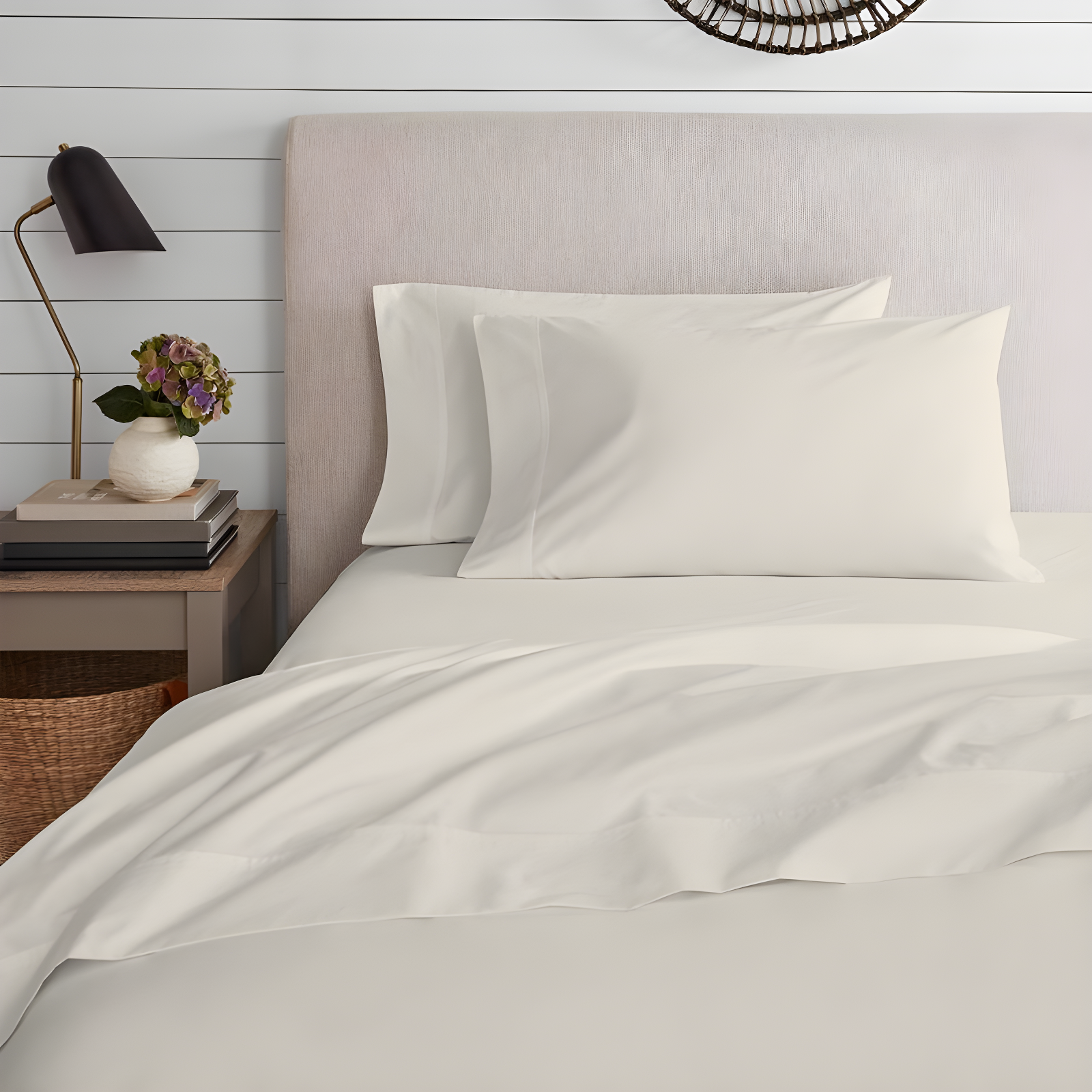 Queen 300 Thread Count Organic Cotton Brushed Percale Sheet Set Ivory - Purity Home