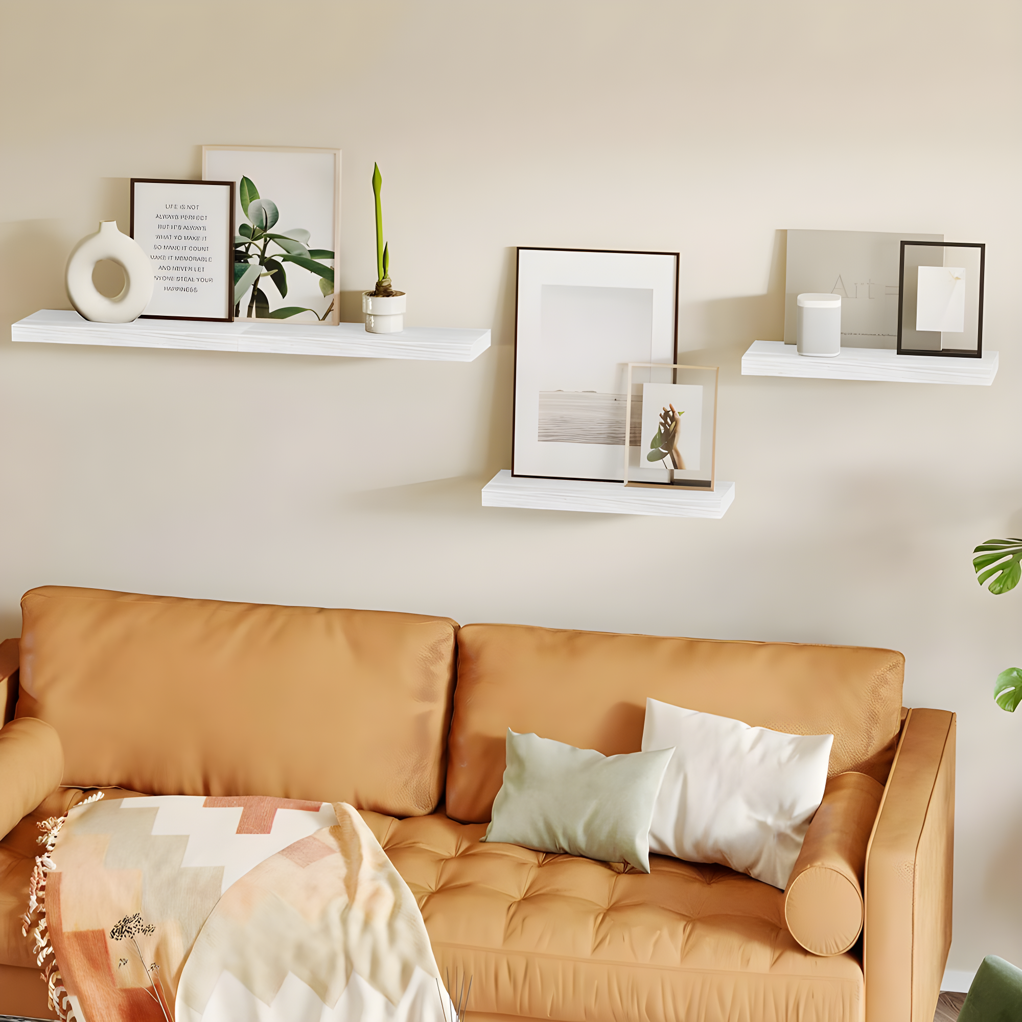 Fairy 15.8in Floating Shelves, Wall Shelves Set of 4, Shelves for Wall Decor, with Invisible Brackets, 15.8x1.2x5.5inches, White