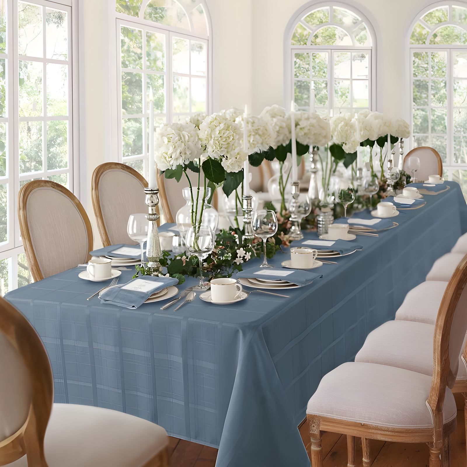 Elegance Plaid Stain & Water Resistant Tablecloth - 60" x 84" Rectangle - Blue Shadow - Elrene Home Fashions
