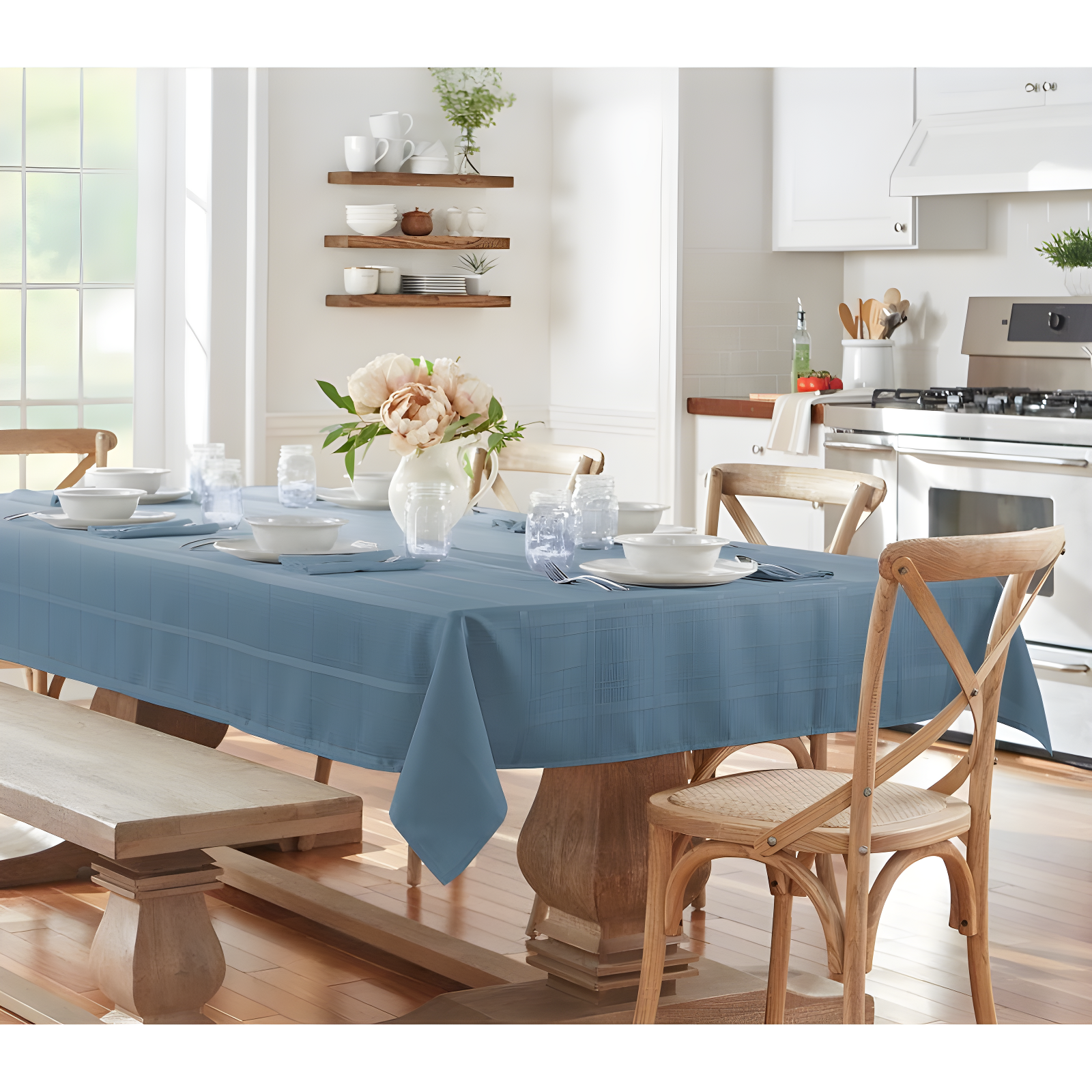 Elegance Plaid Stain & Water Resistant Tablecloth - 60" x 84" Rectangle - Blue Shadow - Elrene Home Fashions
