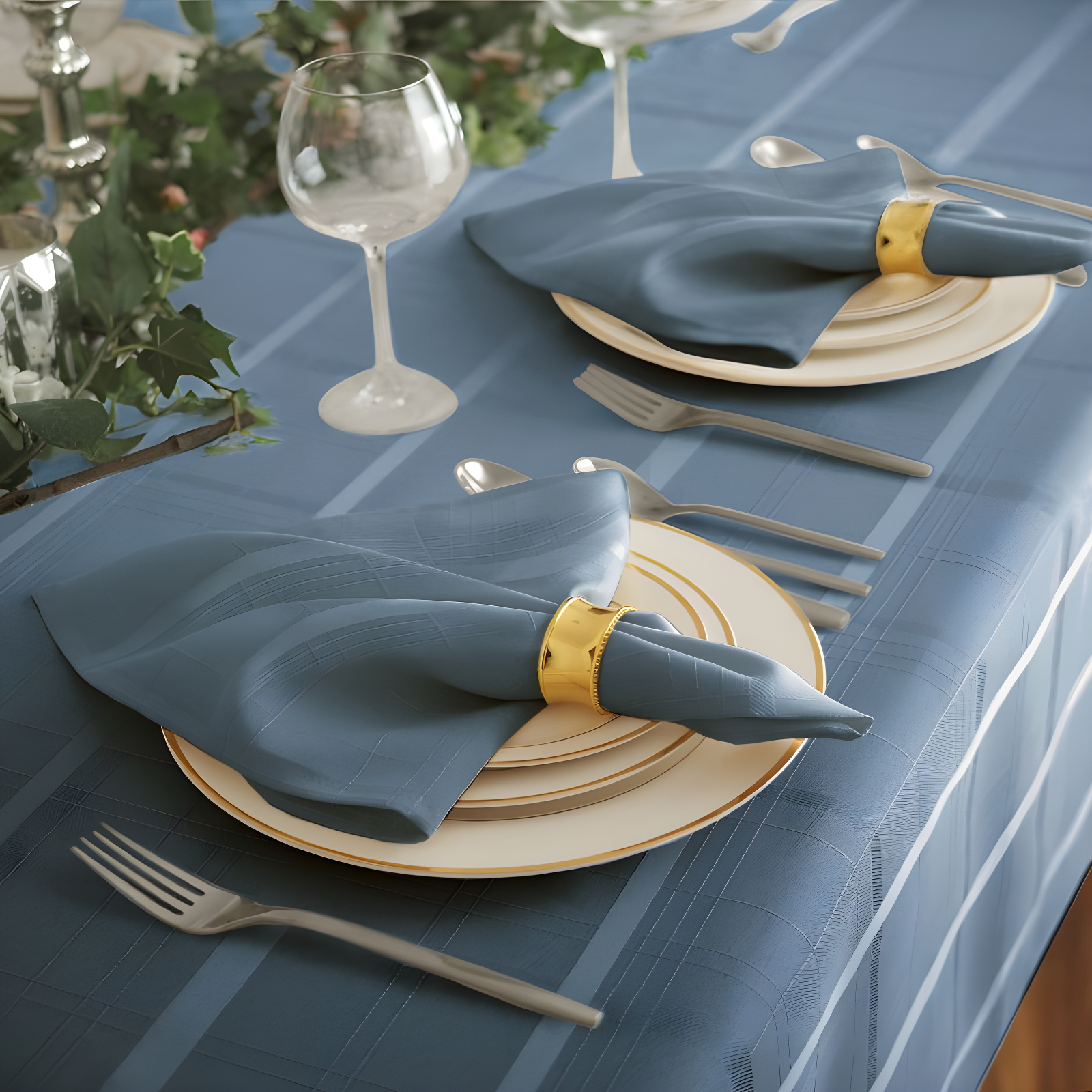 Elegance Plaid Stain & Water Resistant Tablecloth - 60" x 84" Rectangle - Blue Shadow - Elrene Home Fashions