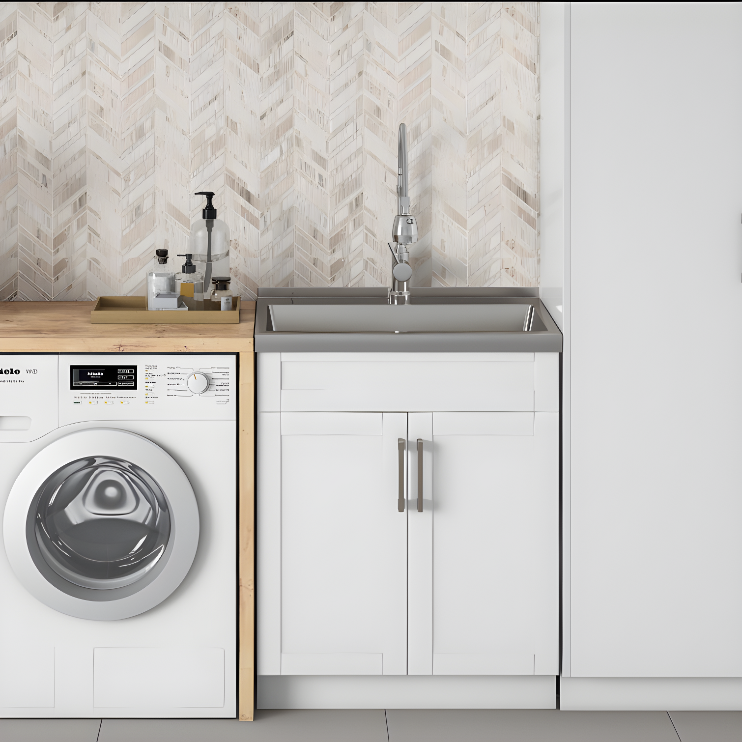 Simpli Home AXCLDYHEN28-SS Hennessy  All-in-One 28-inch Utility Sink & Cabinet in Pure White