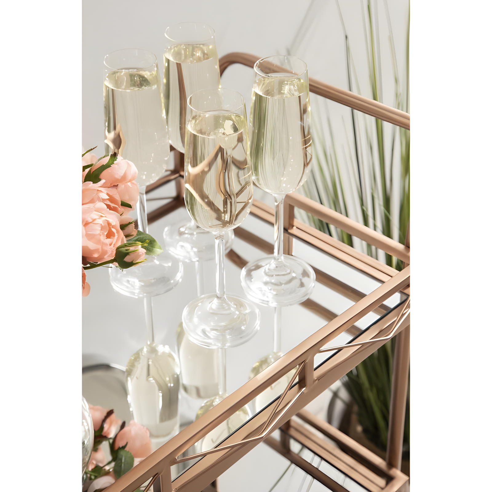 Kate and Laurel Ketia Rectangle Metal Bar Cart, 23x13x35, Rose Gold