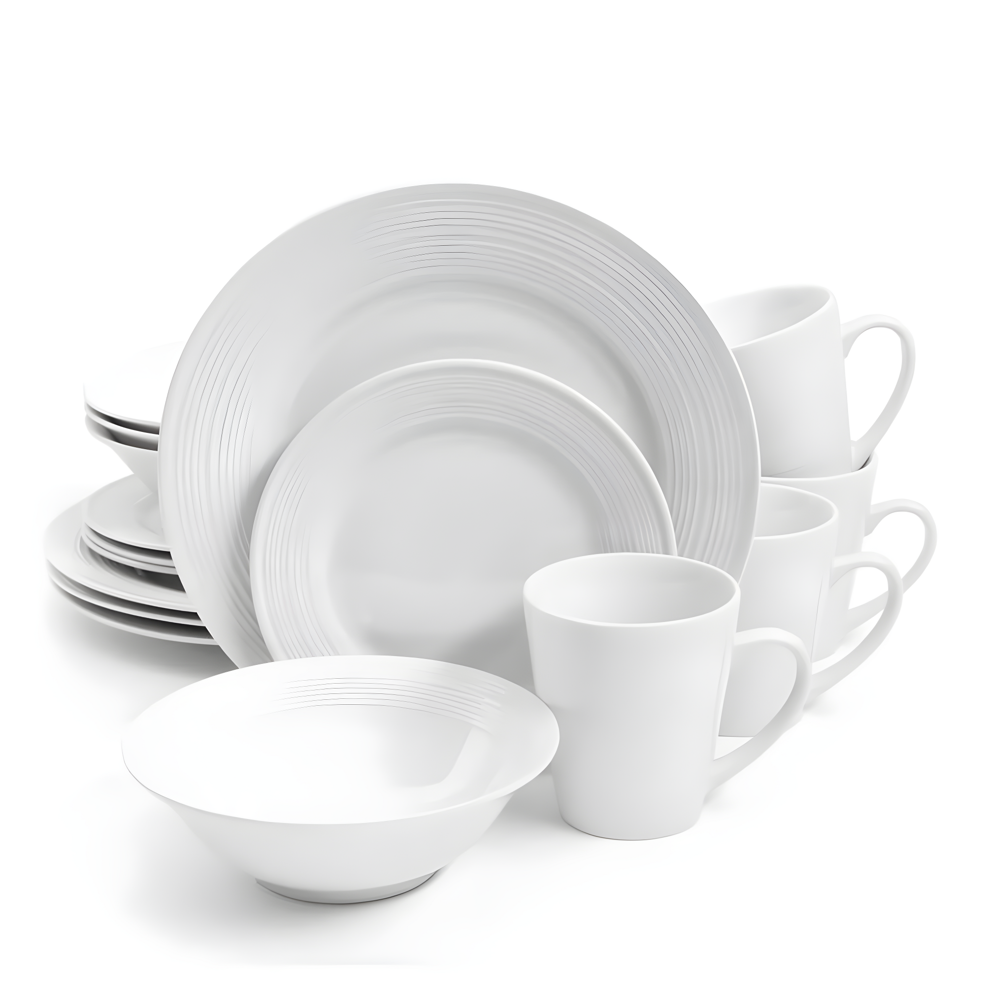 Gibson Home Embossed Buffet 16 Piece Ceramic Dinnerware Set in White