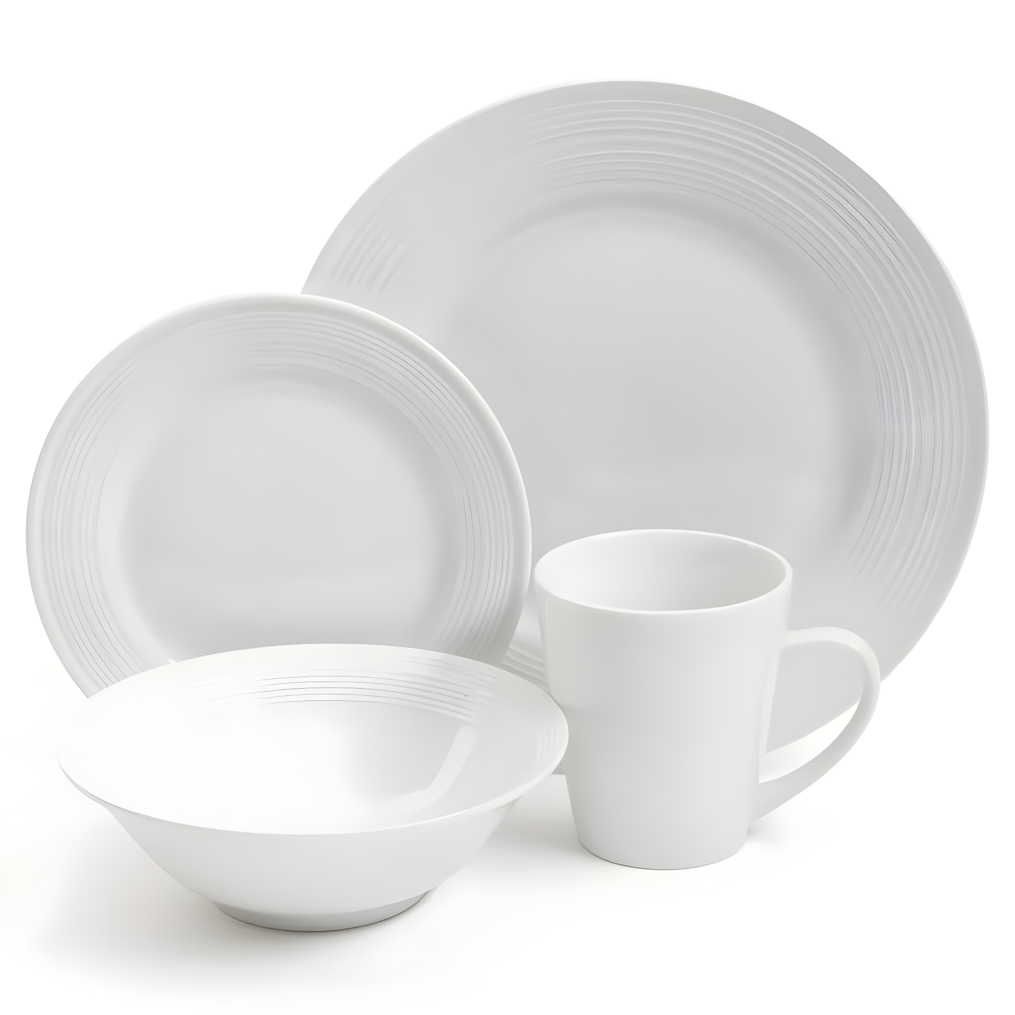 Gibson Home Embossed Buffet 16 Piece Ceramic Dinnerware Set in White
