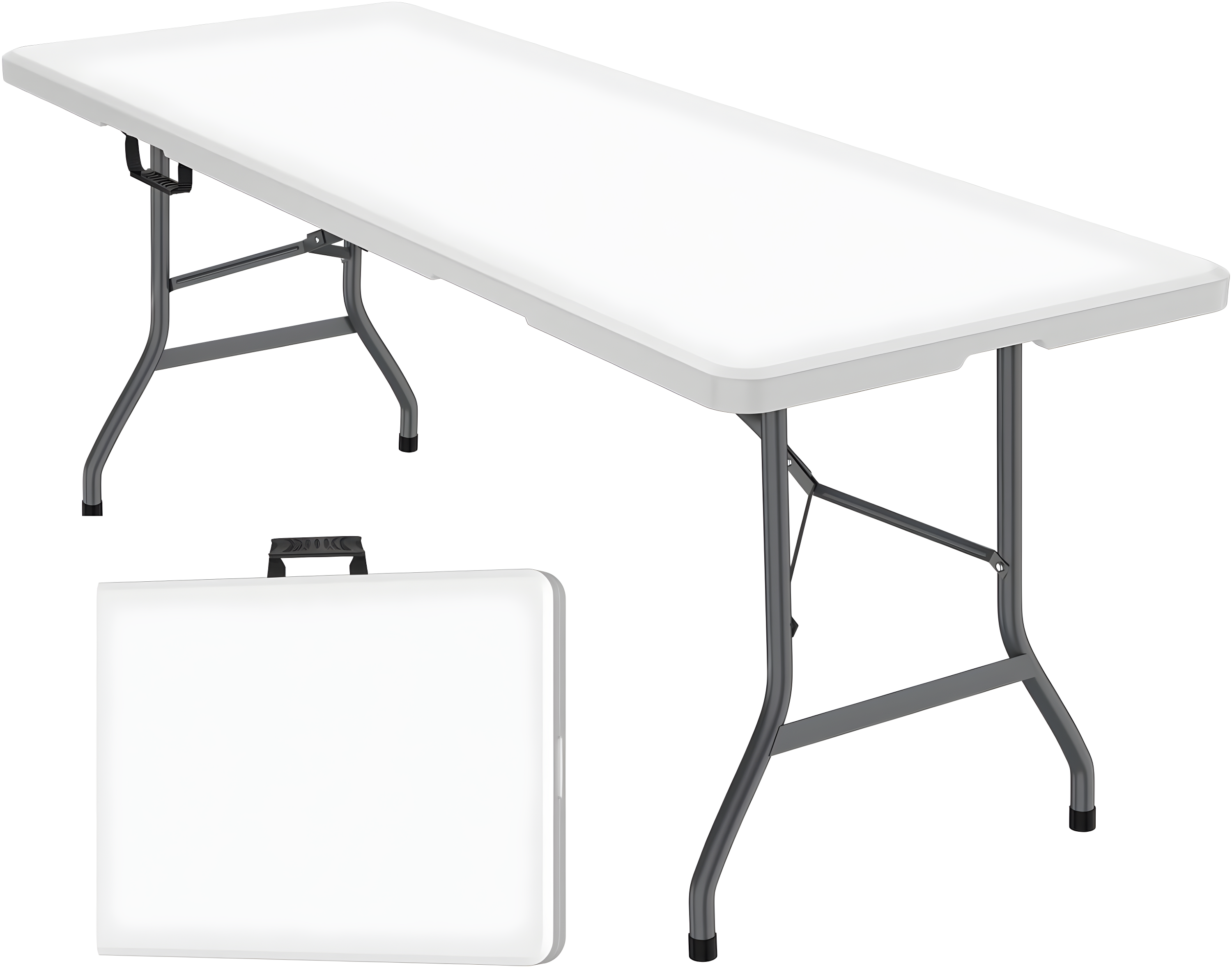 6 Foot Folding Table,White Plastic Folding Table,Built-in Handle,White