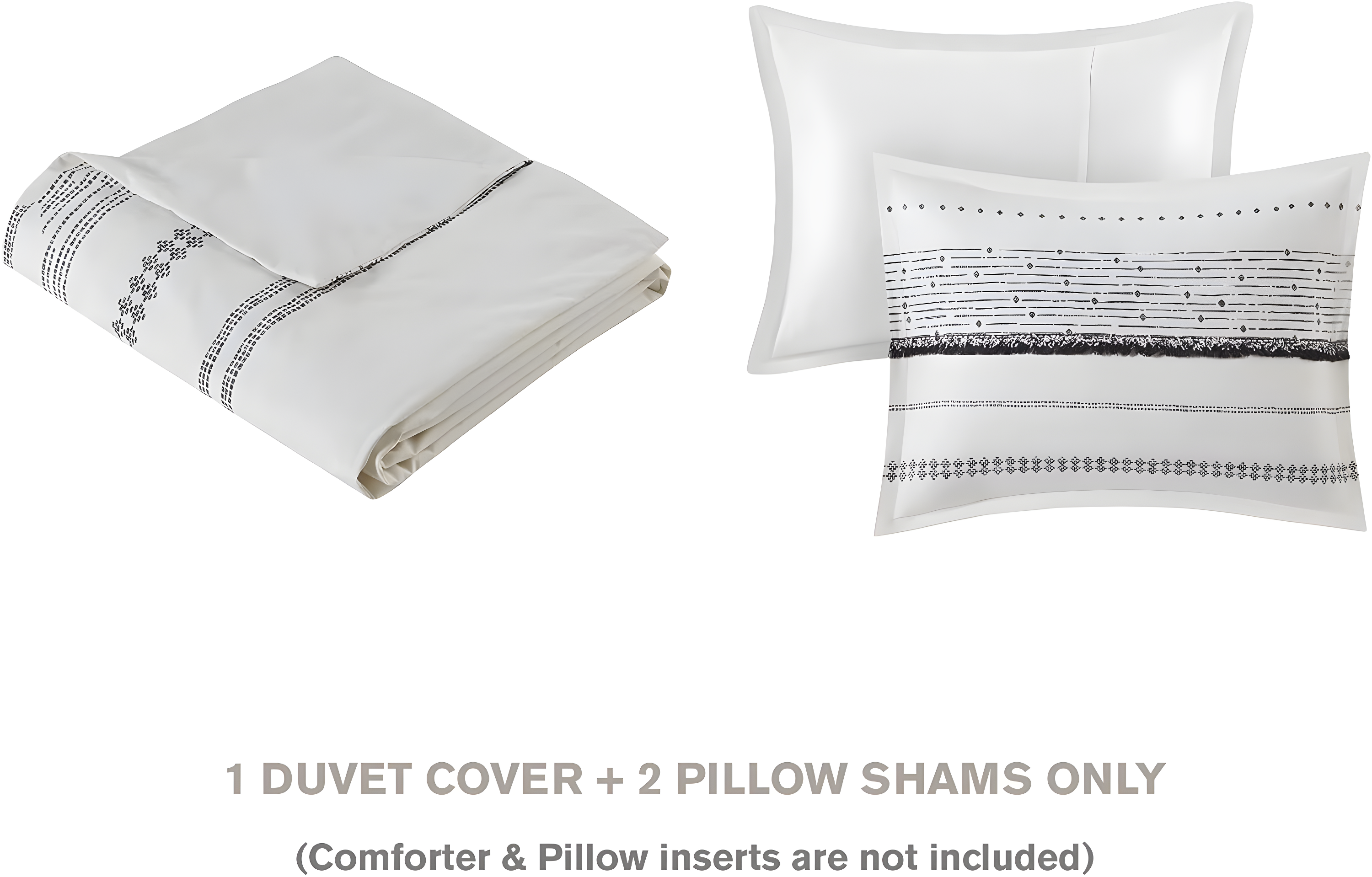 3pc King/California King Nea Cotton Printed Duvet Cover Set - Black/White: Ink+Ivy, Percale Weave, 200TC, Includes 2 Shams
