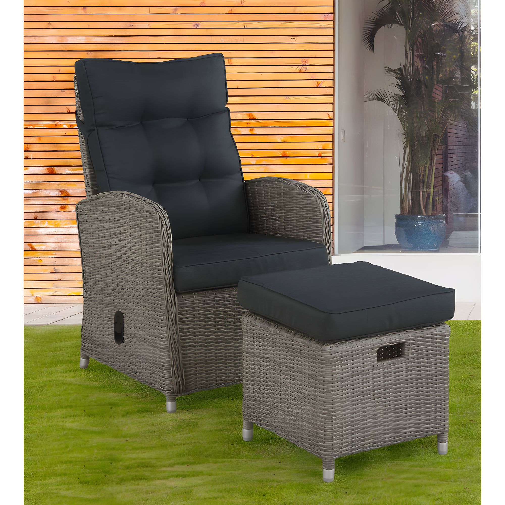 Monaco 2pc Wicker Outdoor Recliner & Ottoman - Gray - Alaterre Furniture: All-Weather, Water-Resistant Patio Set