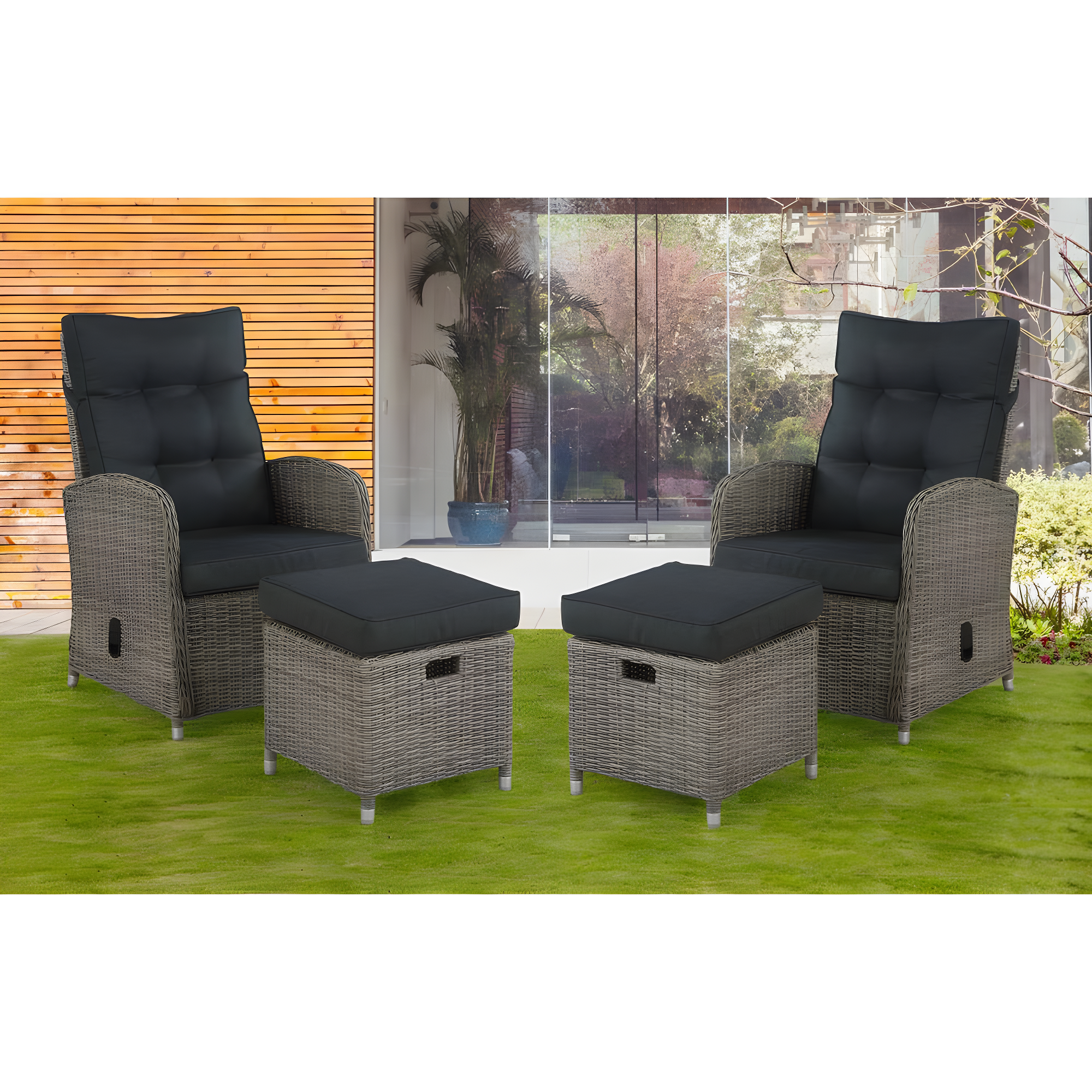 Monaco 2pc Wicker Outdoor Recliner & Ottoman - Gray - Alaterre Furniture: All-Weather, Water-Resistant Patio Set