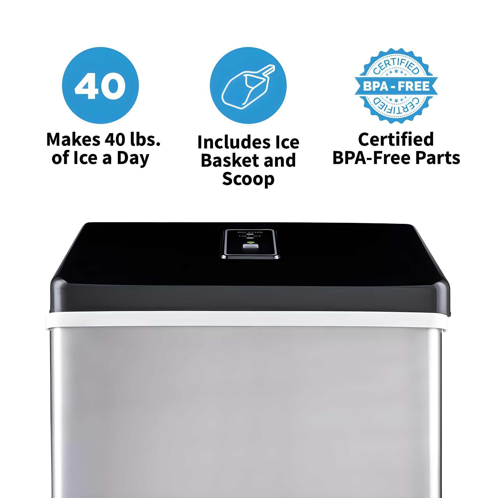 Newair Countertop Clear Ice Maker, 40 lbs. of Ice a Day with Easy to Clean BPA-Free Parts, Perfect for Cocktails, Scotch, Soda and More
