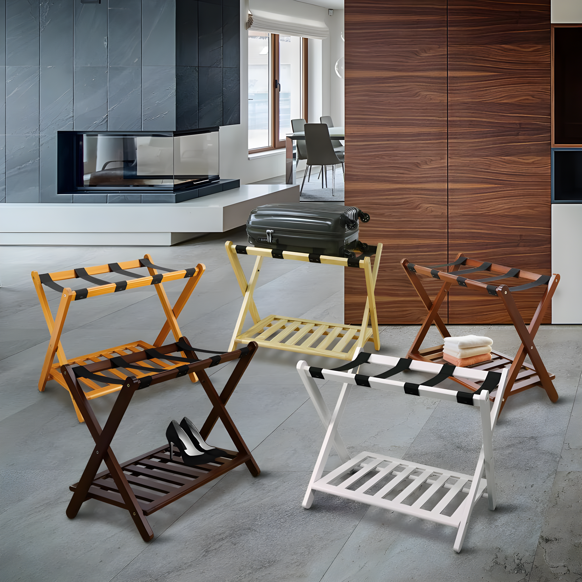 Luggage Rack with Shelf White : Hotel-Style, Folding, No Assembly Required
