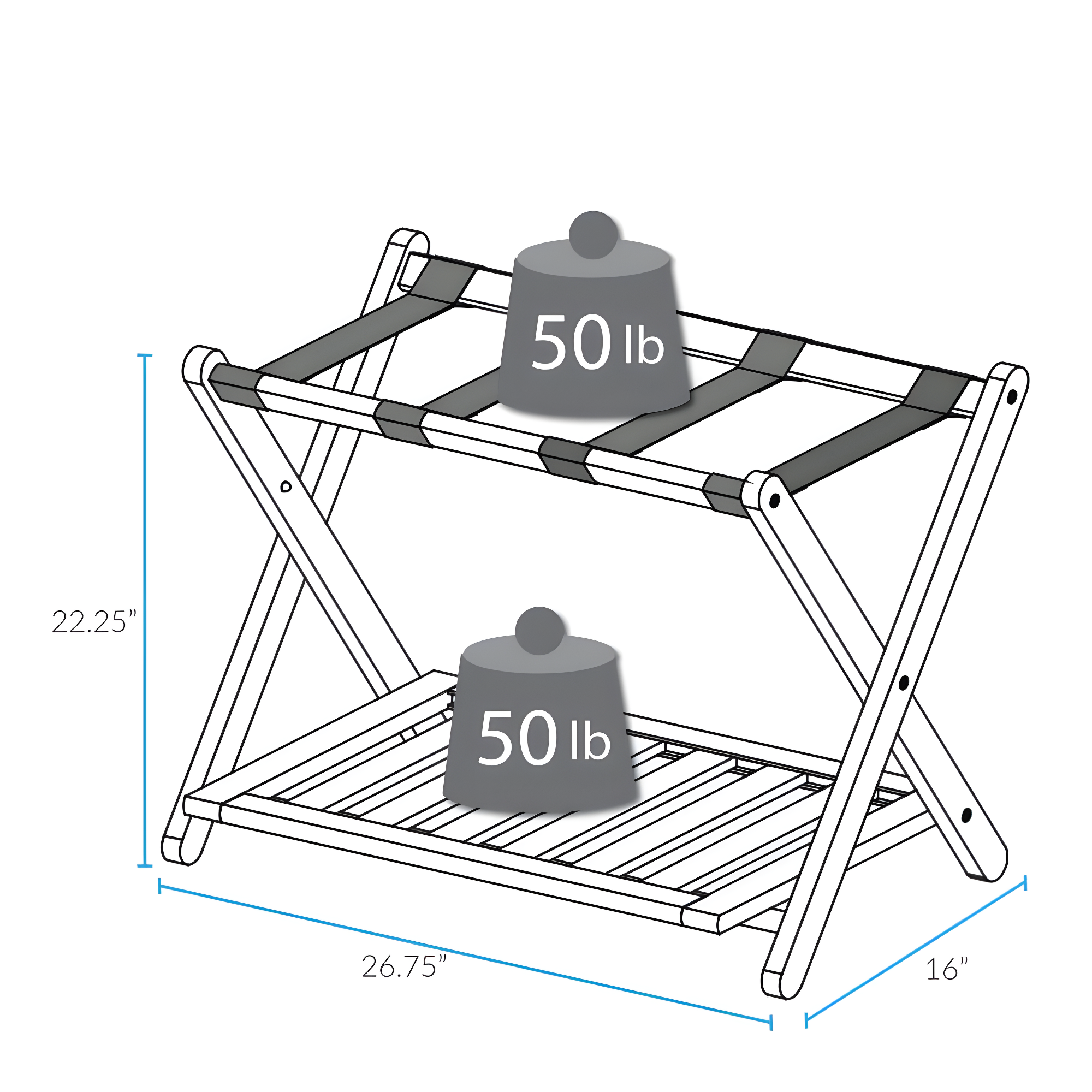Luggage Rack with Shelf White : Hotel-Style, Folding, No Assembly Required