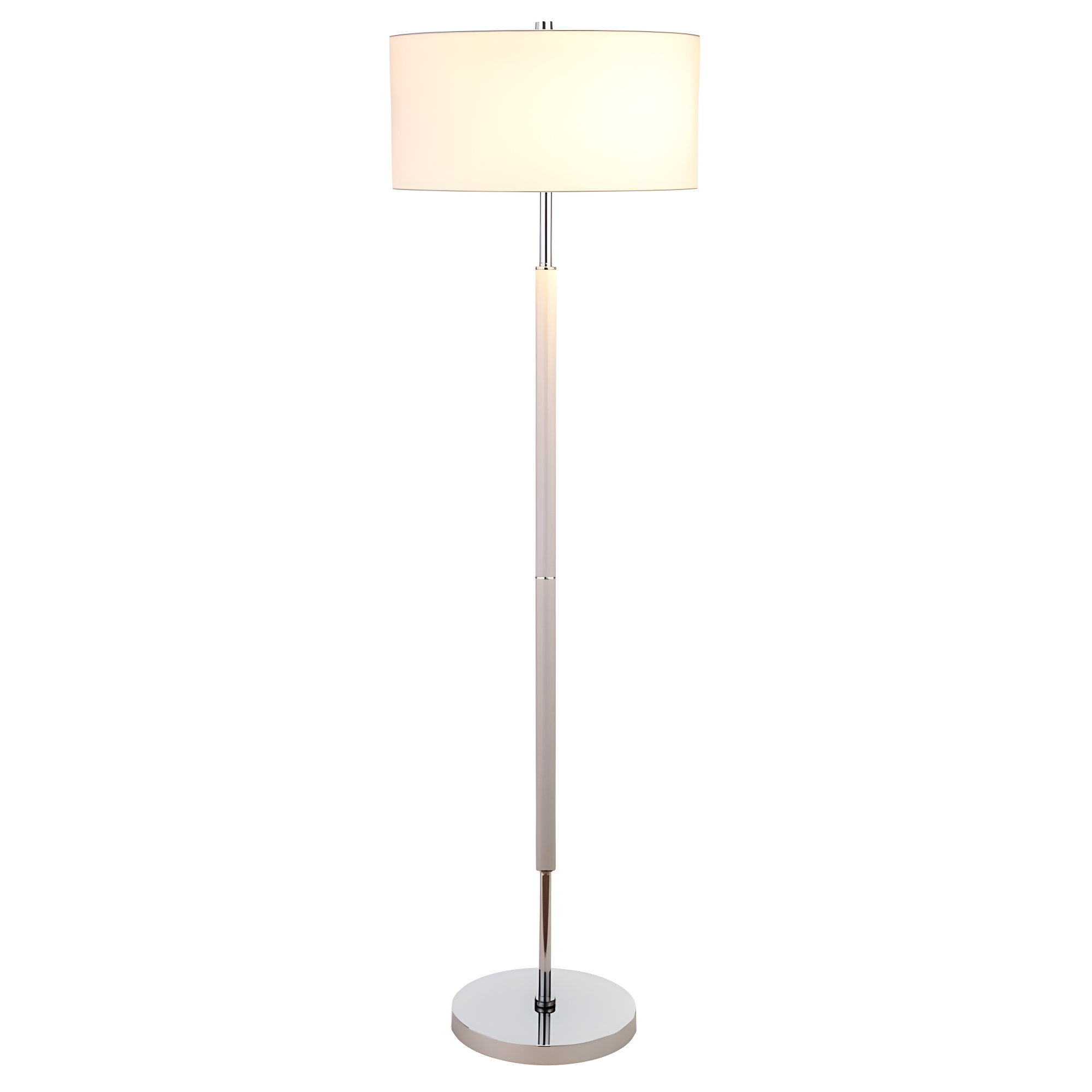 Evelyn&Zoe Simone 2-Light Floor Lamp with Fabric Shade, Cool Gray/Polished Nickel/White