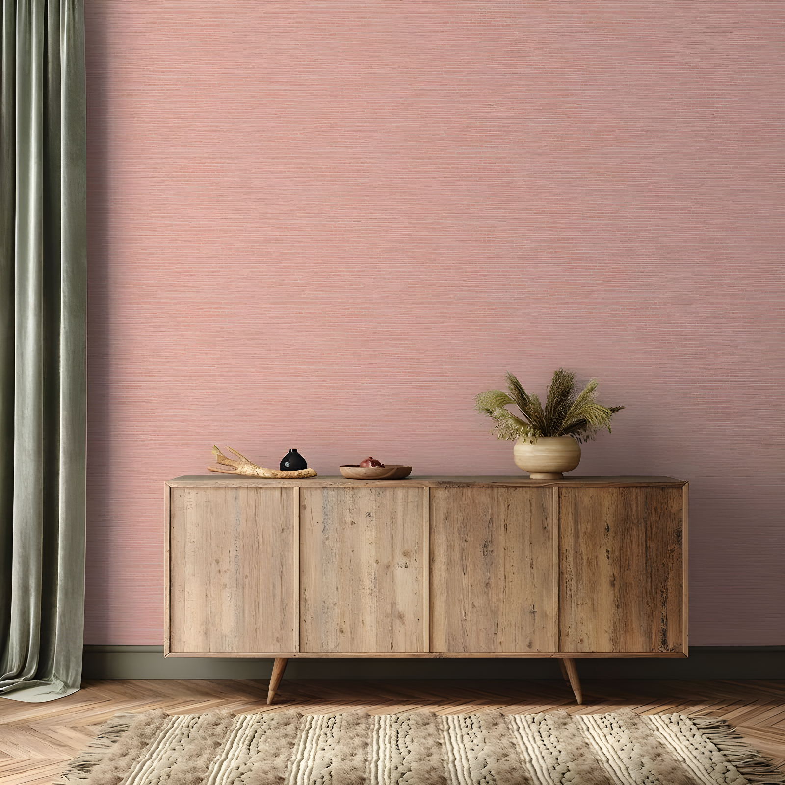 Tempaper & Co.® Fauz Horizontal Grasscloth Removable Peel and Stick Wallpaper, Textured Salmon, 28 sq. ft.: Vinyl, Prepasted