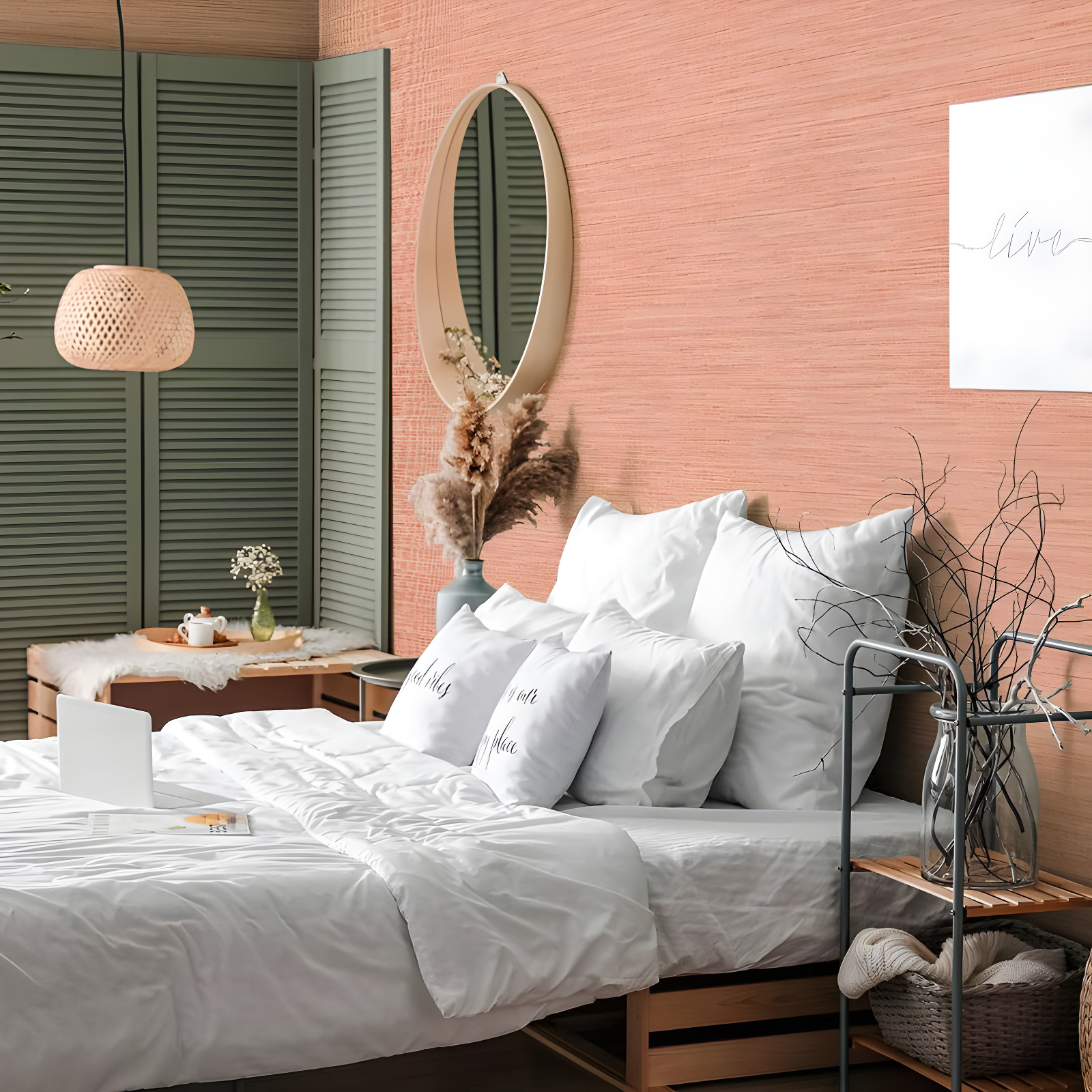 Tempaper & Co.® Fauz Horizontal Grasscloth Removable Peel and Stick Wallpaper, Textured Salmon, 28 sq. ft.: Vinyl, Prepasted