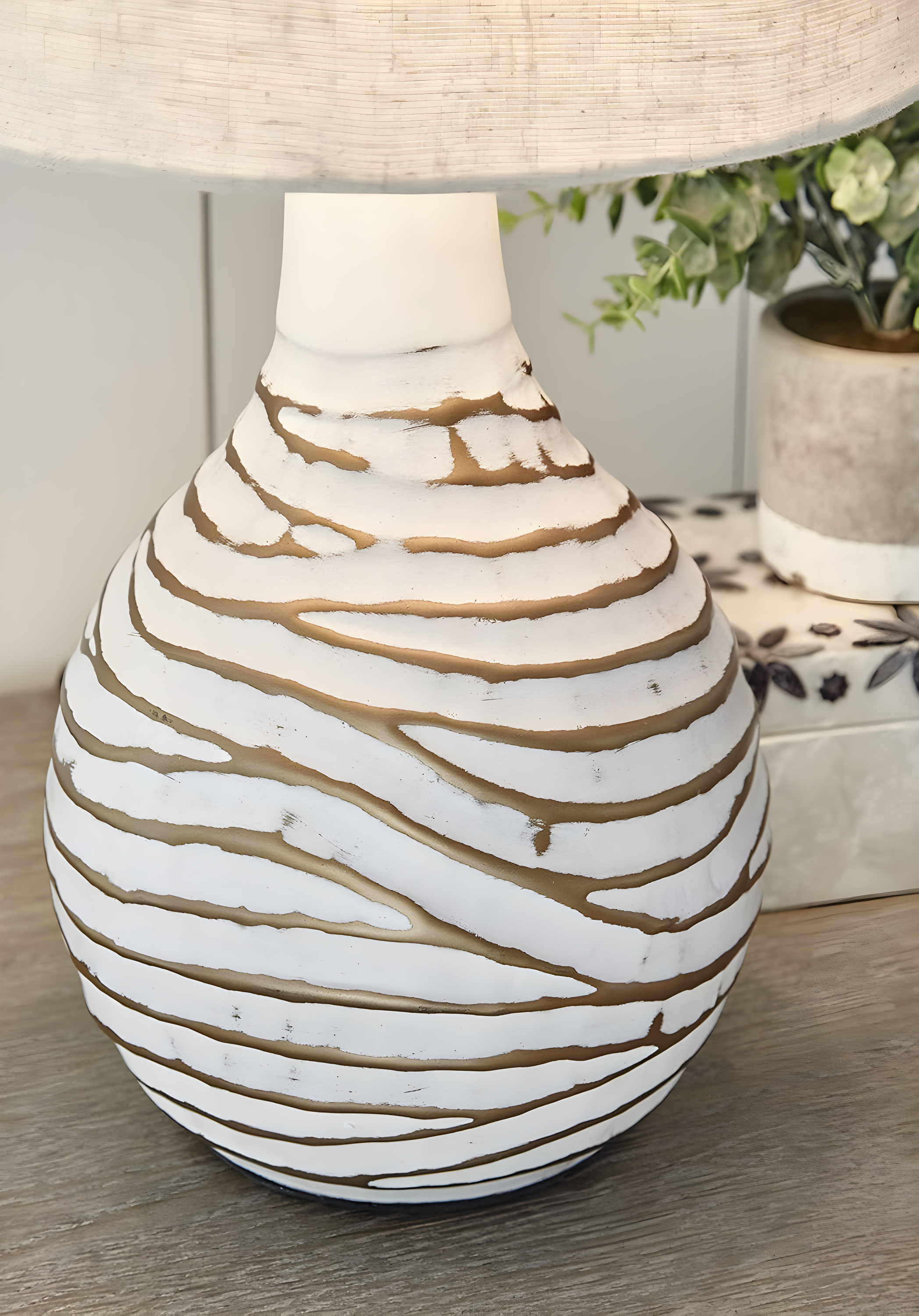 Aleela Table Lamp White/Gold - Signature Design by Ashley: Metallic Antiqued Finish, Drum Shade, 22.25" Height