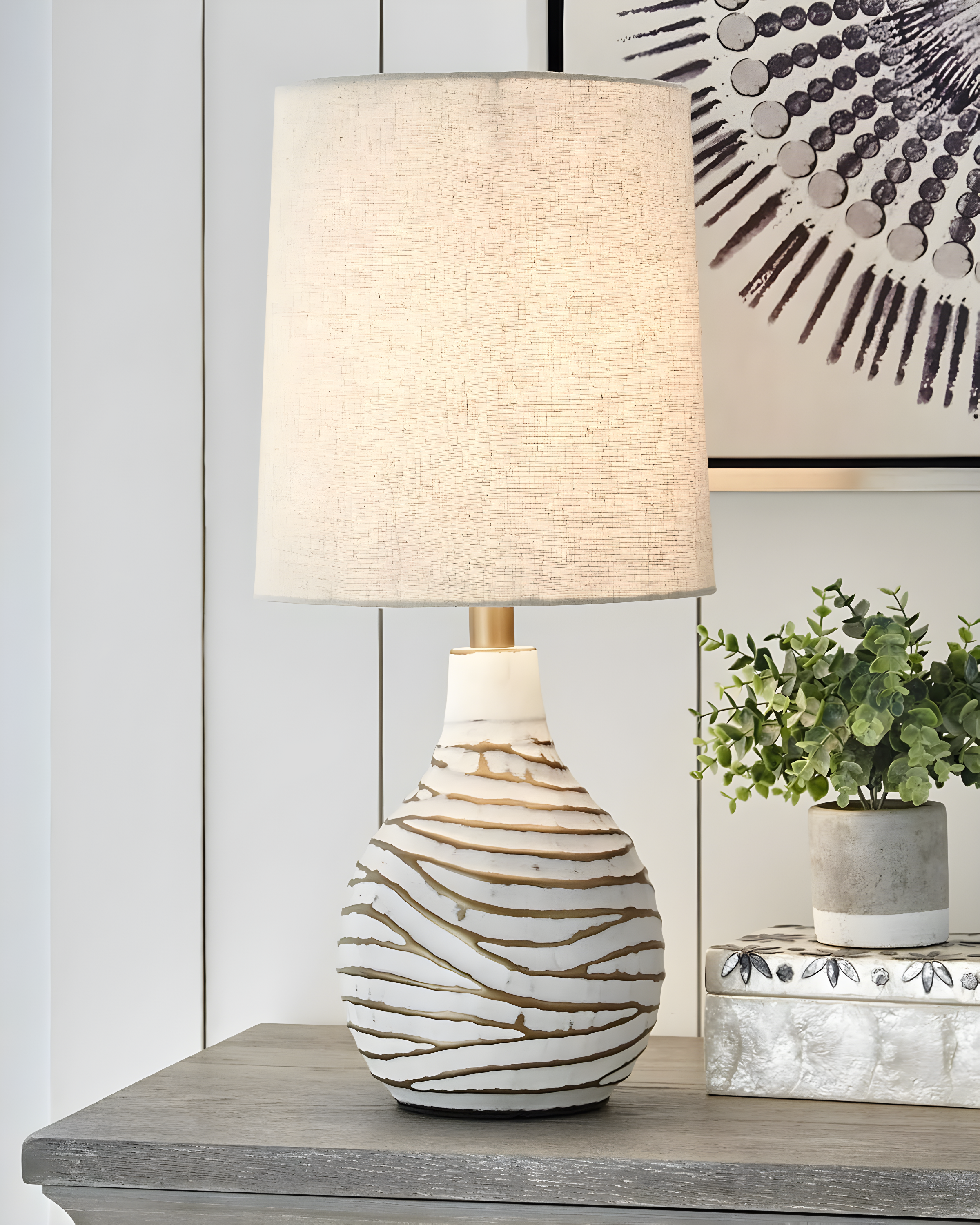 Aleela Table Lamp White/Gold - Signature Design by Ashley: Metallic Antiqued Finish, Drum Shade, 22.25" Height