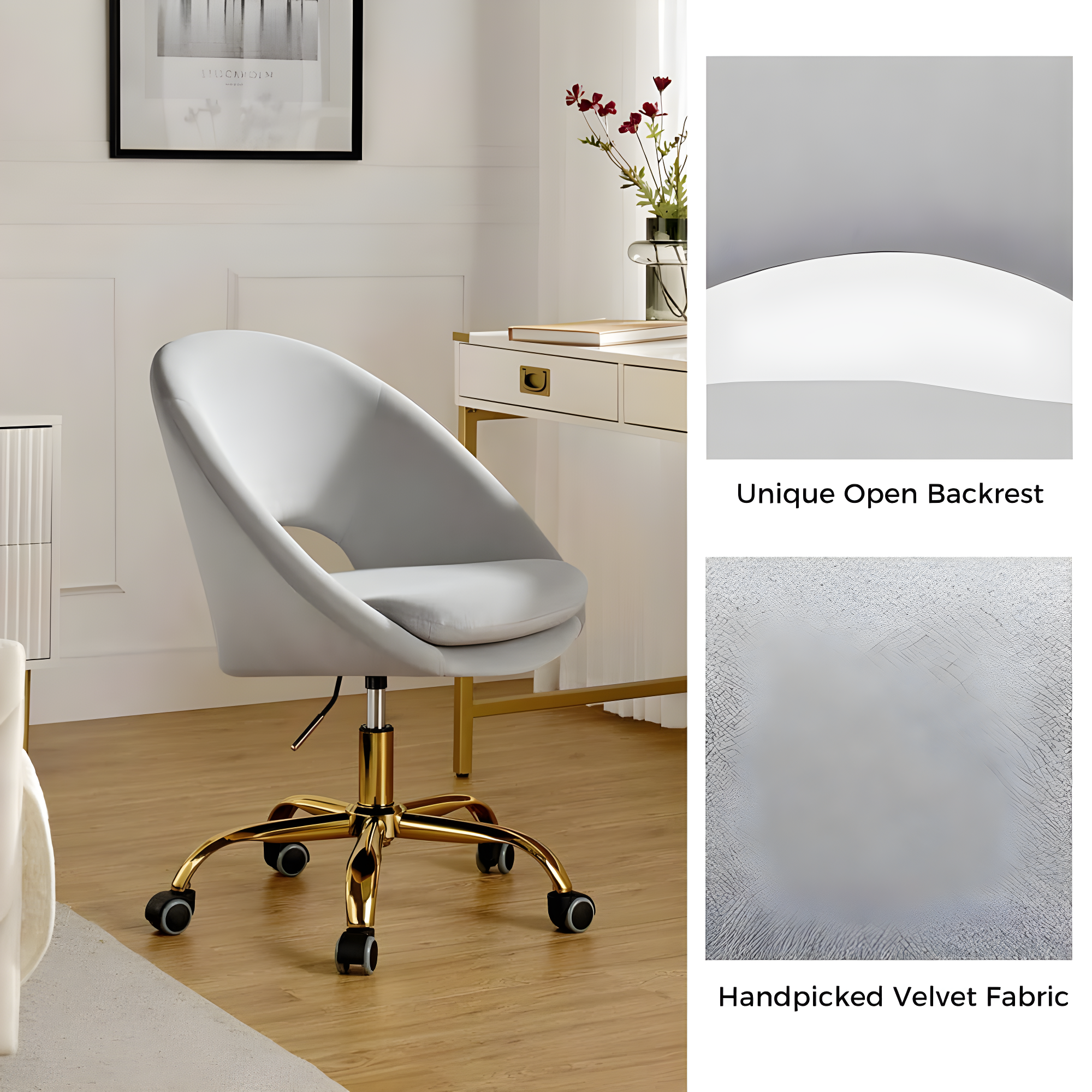 Louise Velvet Modern Task Chair with Ergonomic Design