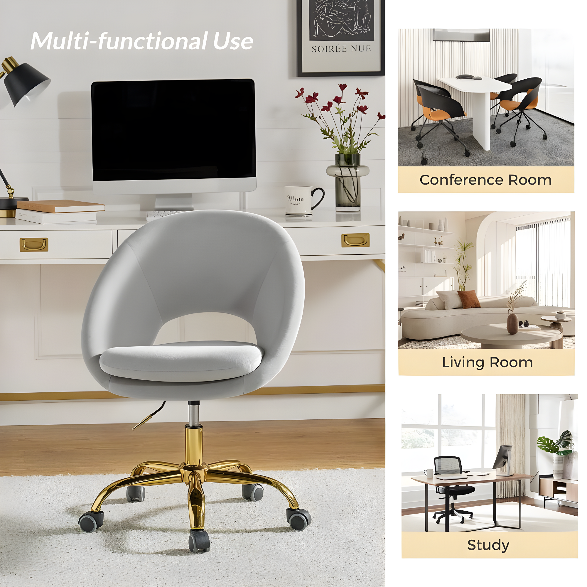 Louise Velvet Modern Task Chair with Ergonomic Design