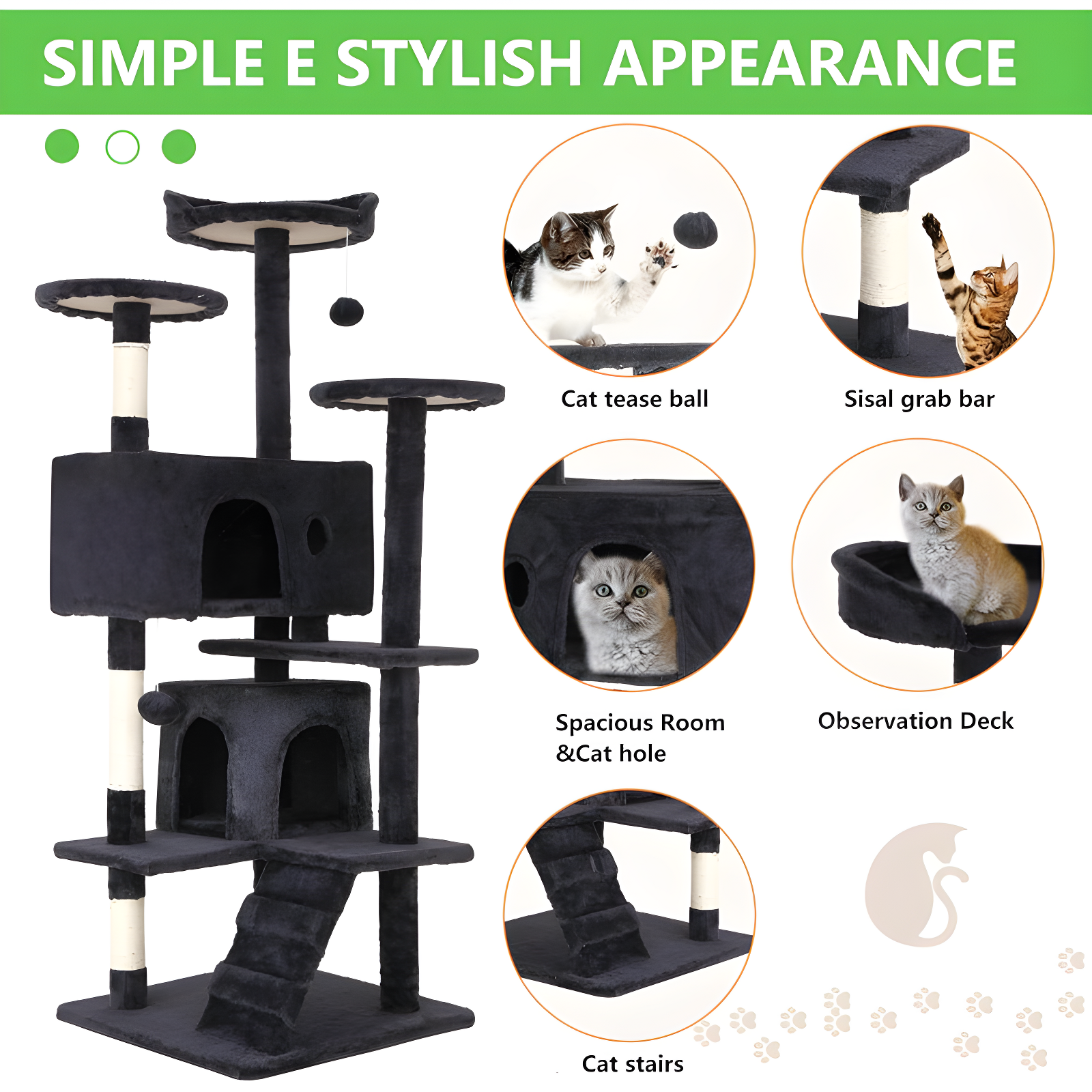 Multi-Level Cat Tree Tower Furniture Activity Center With Scratching Posts, Toys And Condo For Indoor Kittens