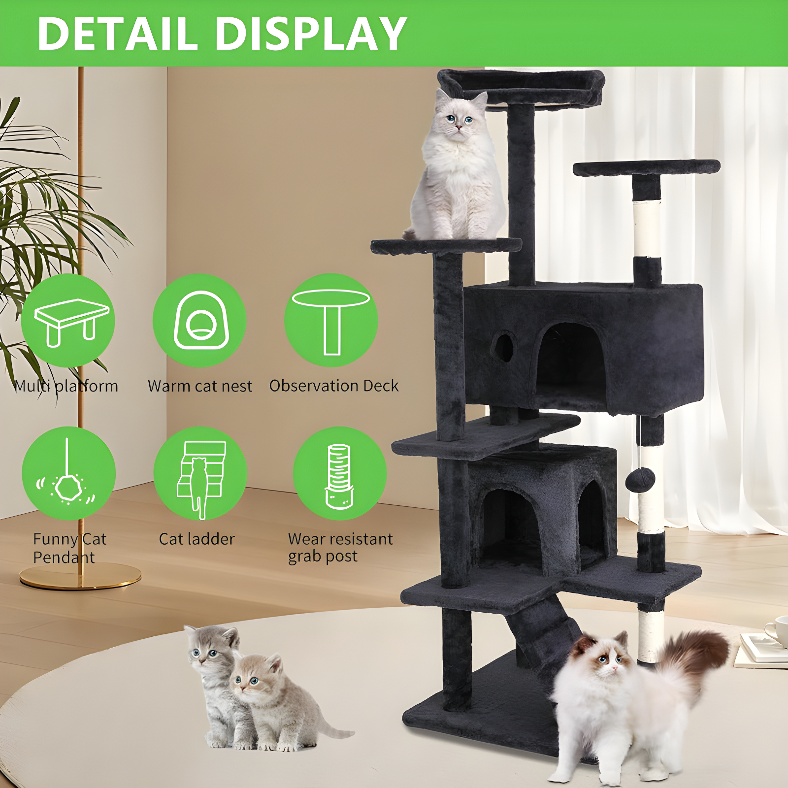 Multi-Level Cat Tree Tower Furniture Activity Center With Scratching Posts, Toys And Condo For Indoor Kittens