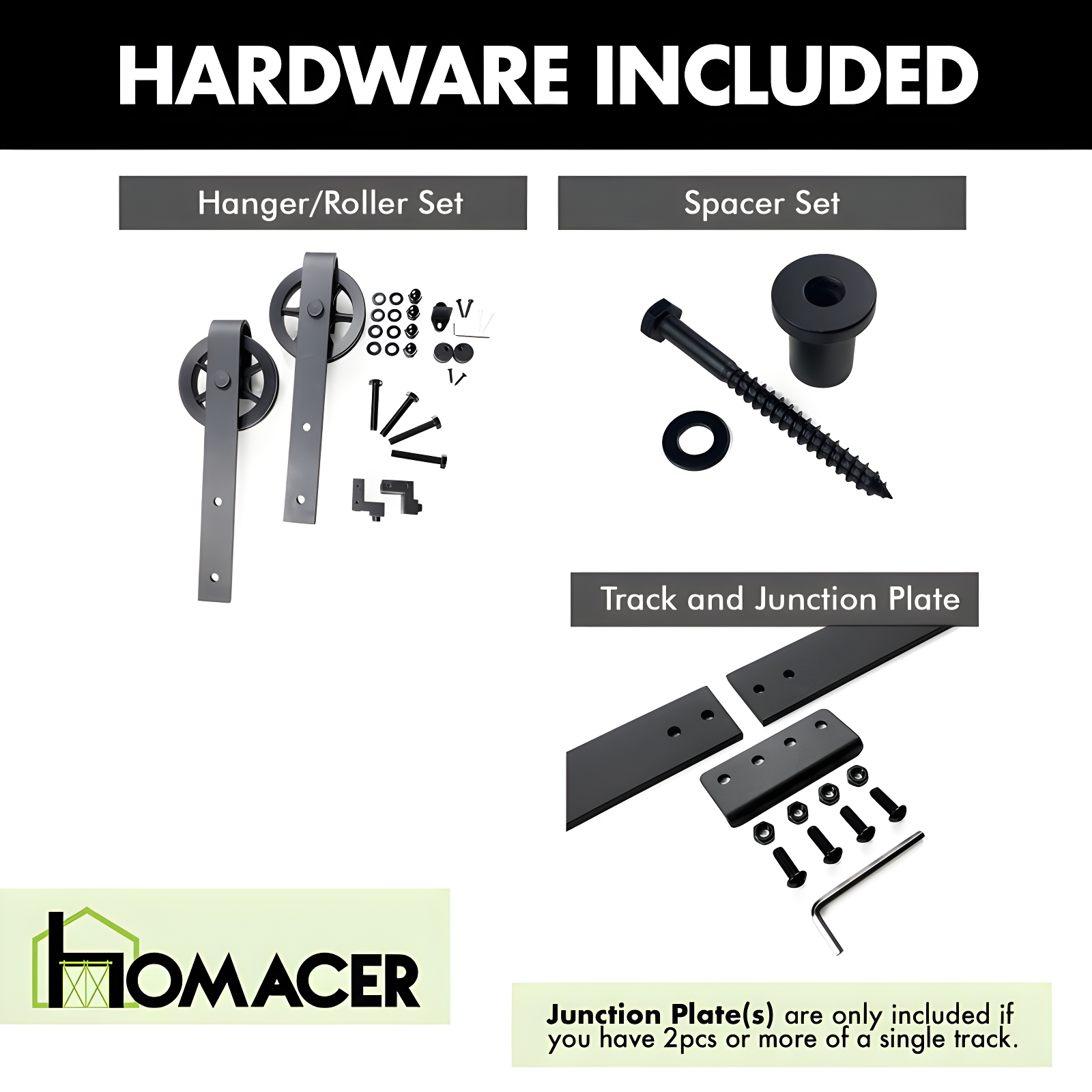 Homacer Black Rustic Spoke Wheel Design Non-Bypass Double Barn Door Hardware Kit( Door Not Included)
