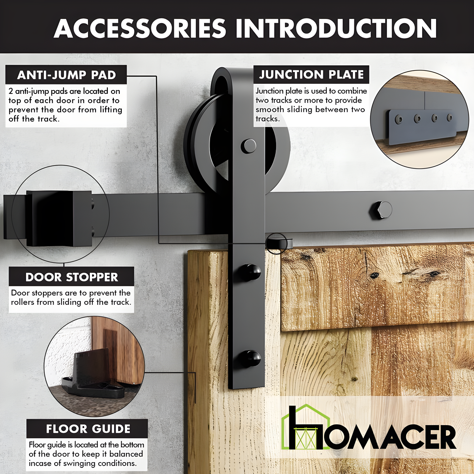 Homacer Black Rustic Spoke Wheel Design Non-Bypass Double Barn Door Hardware Kit( Door Not Included)