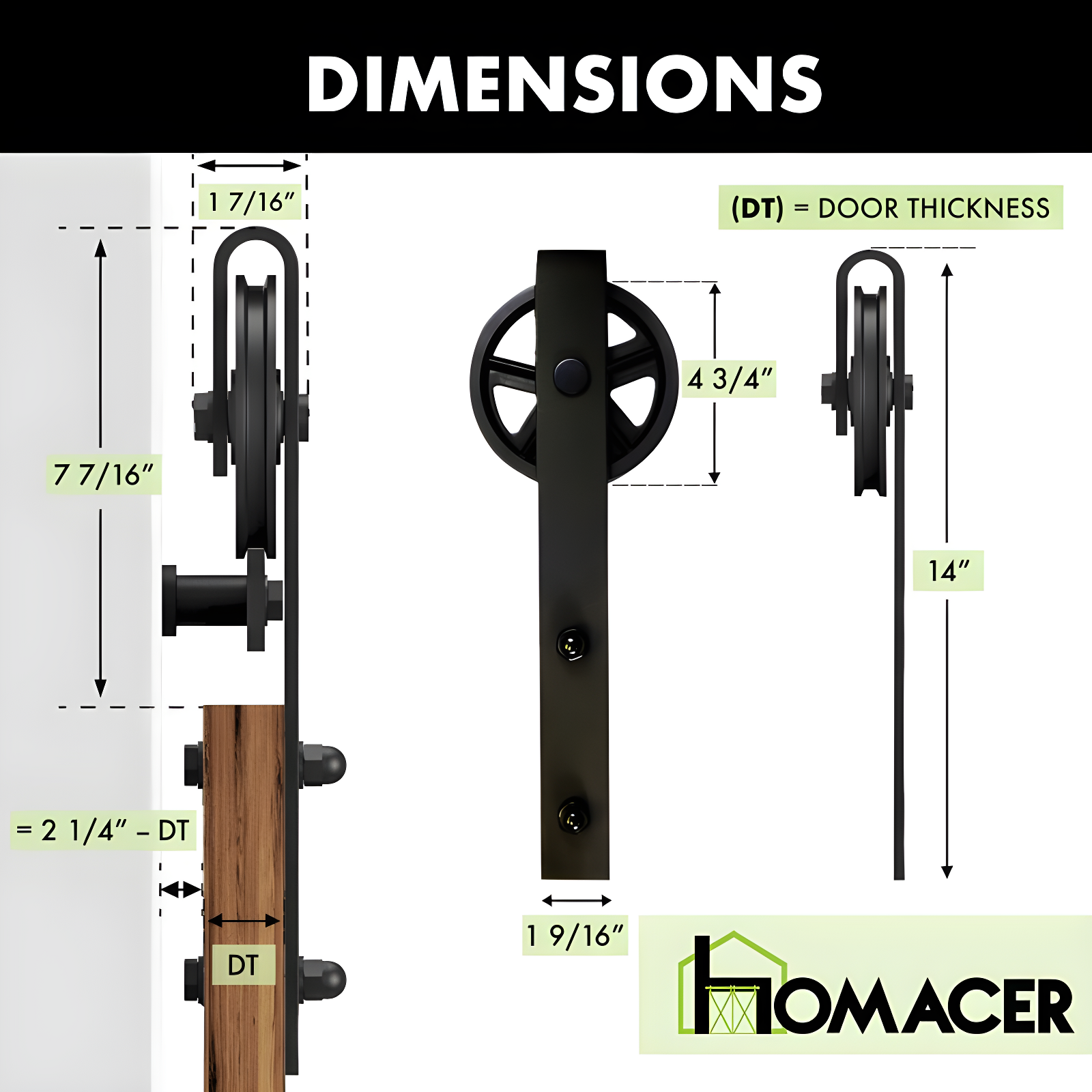 Homacer Black Rustic Spoke Wheel Design Non-Bypass Double Barn Door Hardware Kit( Door Not Included)