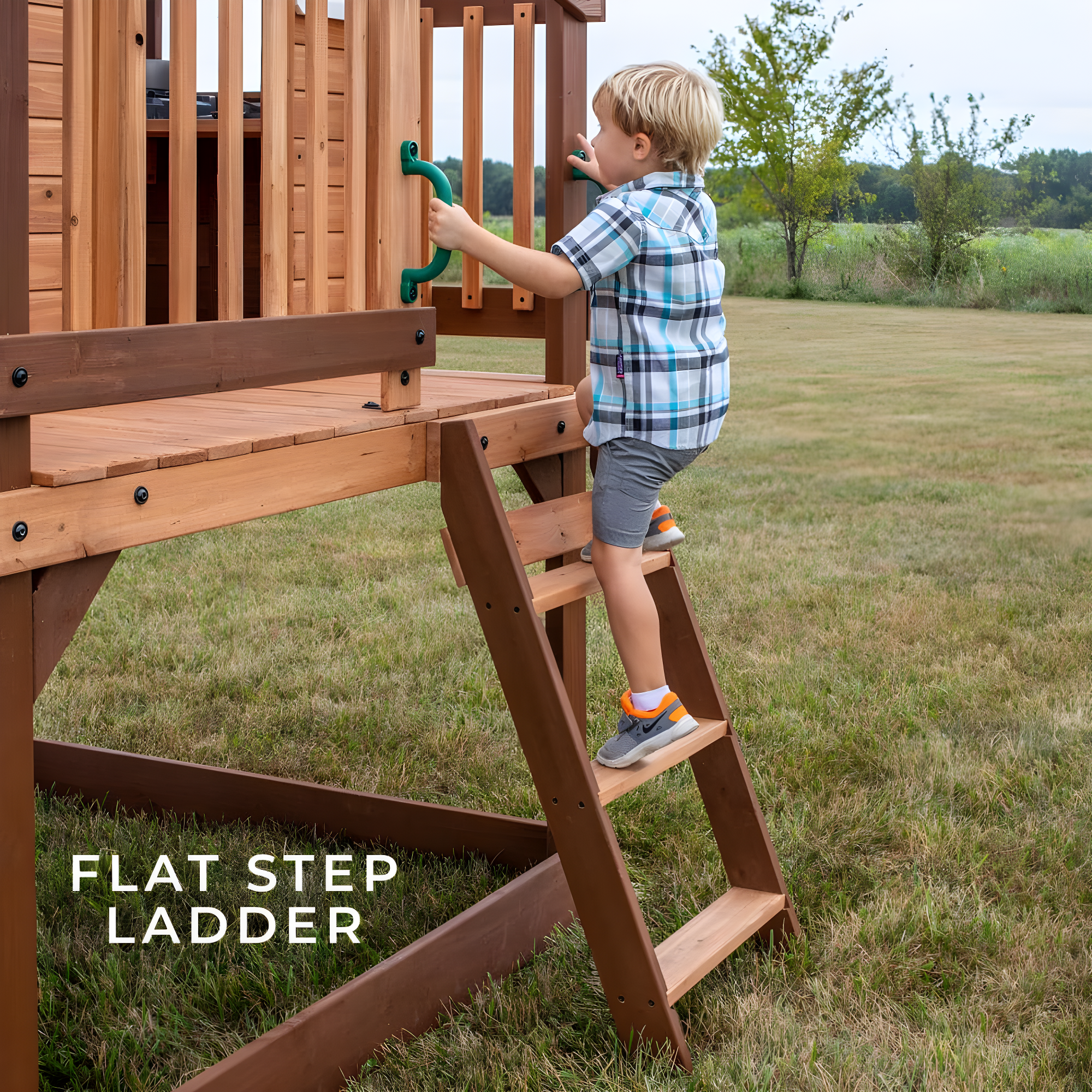 Backyard Discovery Echo Heights Cedar Wooden Elevated Playhouse, Slide, Play Kitchen