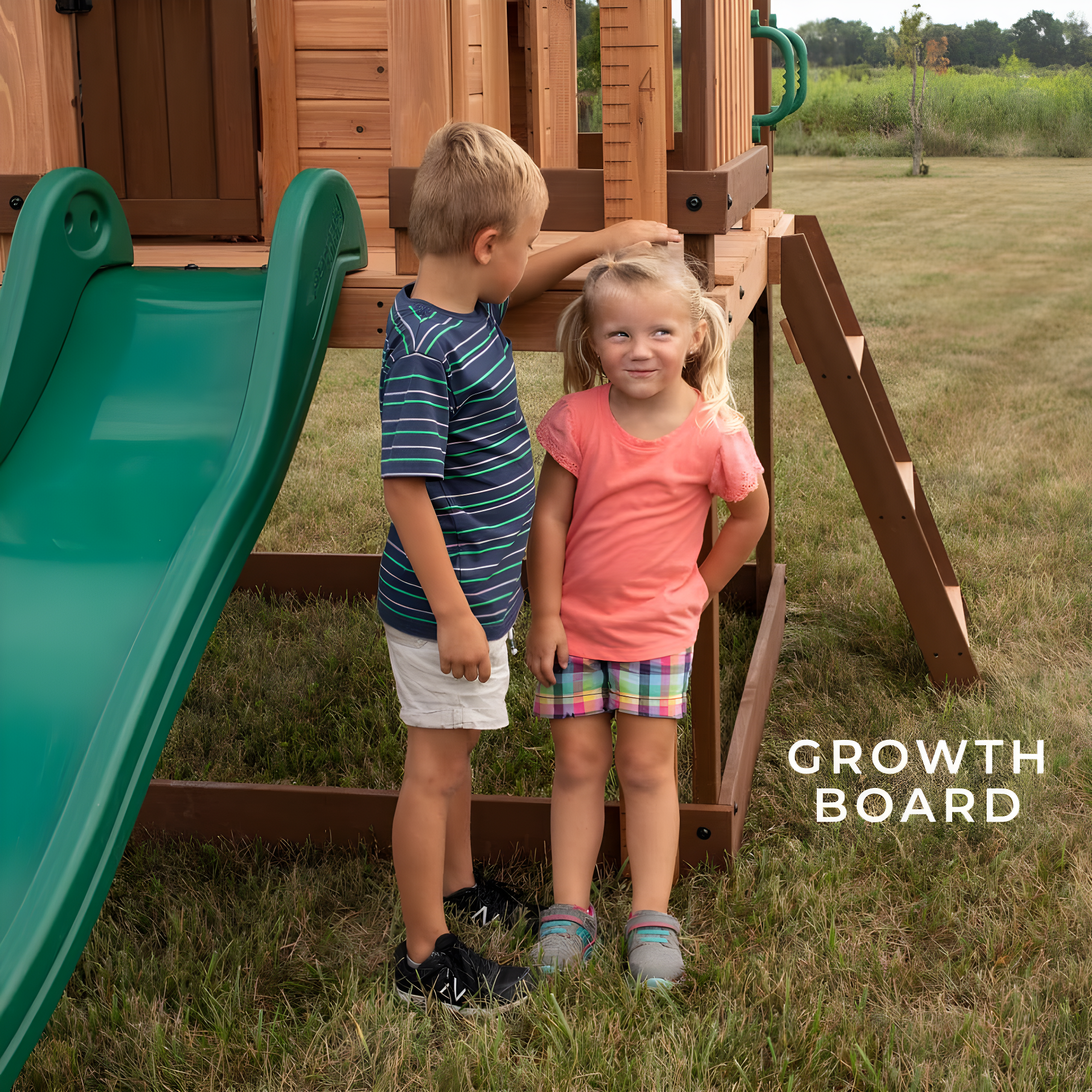 Backyard Discovery Echo Heights Cedar Wooden Elevated Playhouse, Slide, Play Kitchen
